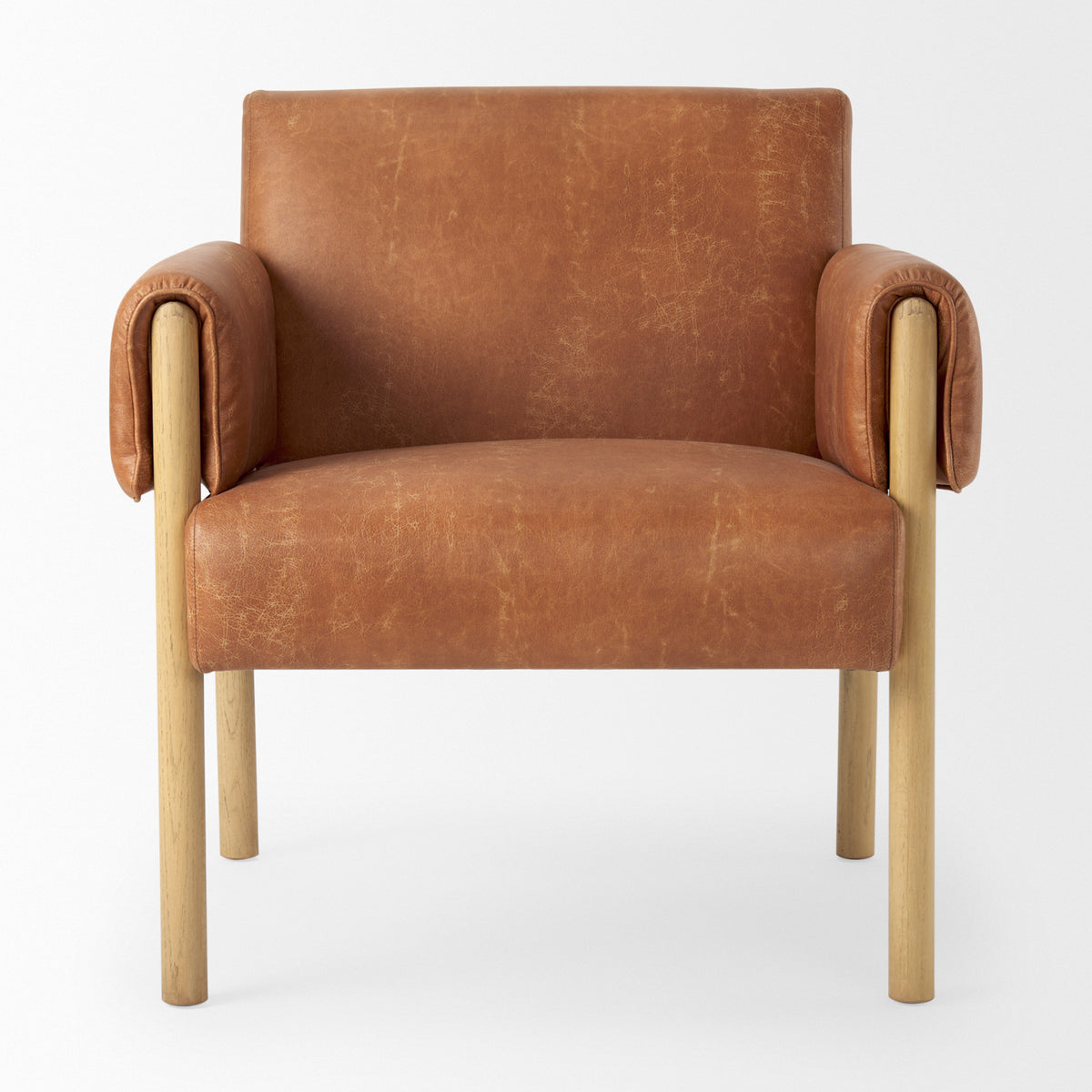 Ashton Accent Chair - Brown Vegan Leather Light Wood-Accent Chairs-DECOROLALA