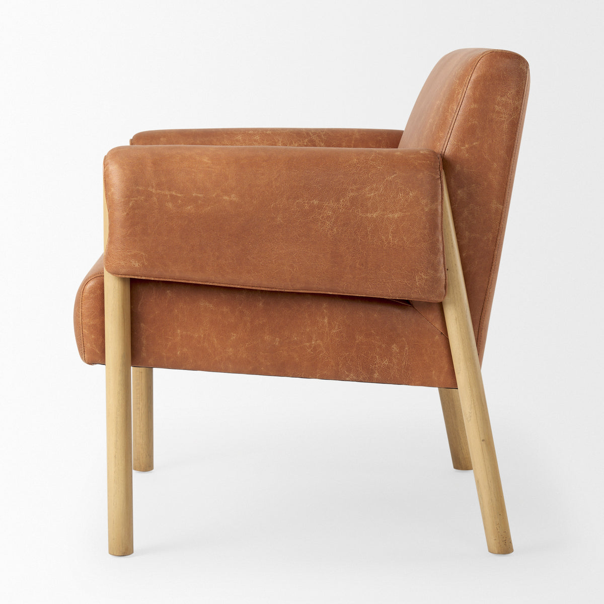 Ashton Accent Chair - Brown Vegan Leather Light Wood-Accent Chairs-DECOROLALA