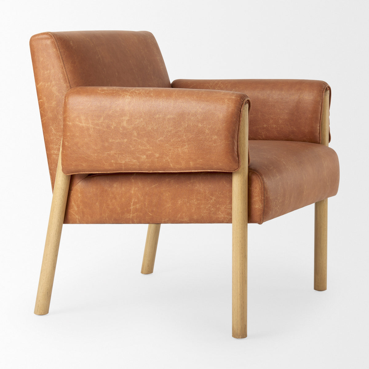 Ashton Accent Chair - Brown Vegan Leather Light Wood-Accent Chairs-DECOROLALA