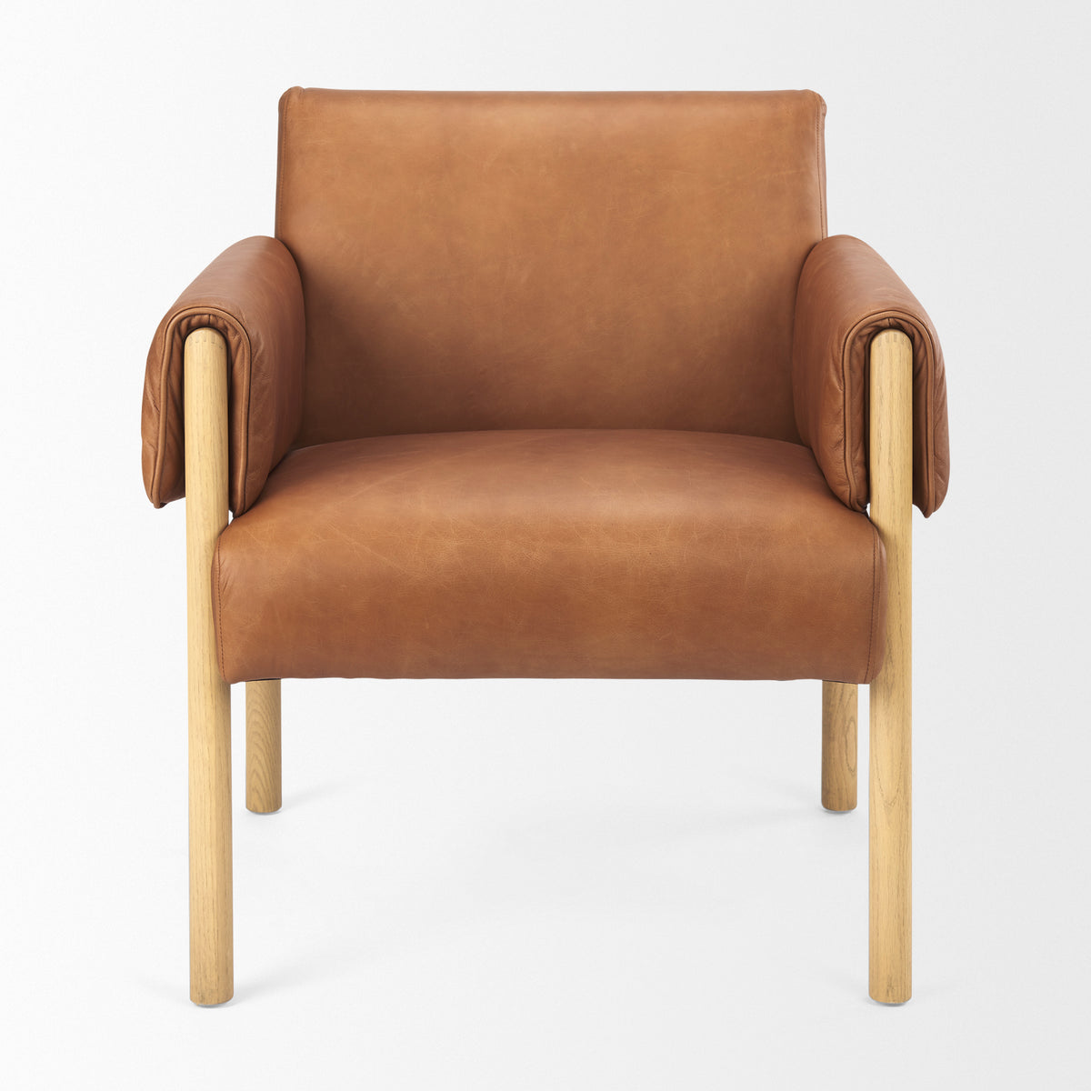Ashton Brown Leather Accent Chair - Light Wood-Accent Chairs-DECOROLALA