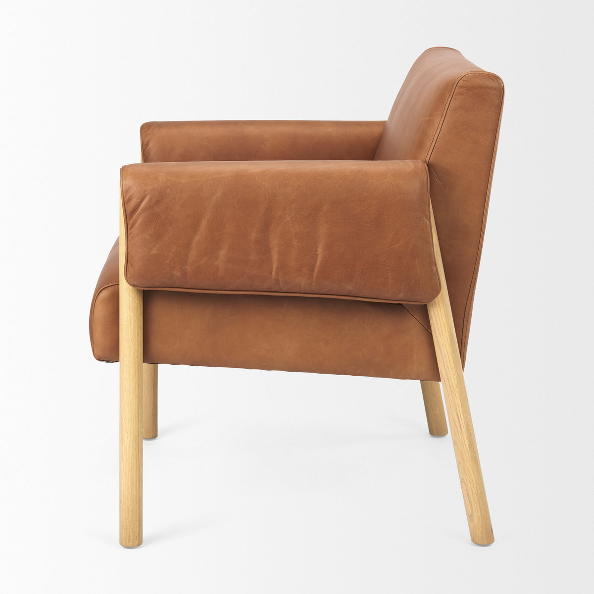 Ashton Brown Leather Accent Chair - Light Wood-Accent Chairs-DECOROLALA