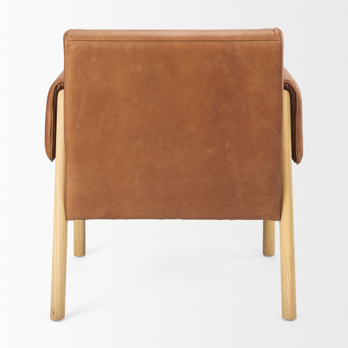 Ashton Brown Leather Accent Chair - Light Wood-Accent Chairs-DECOROLALA