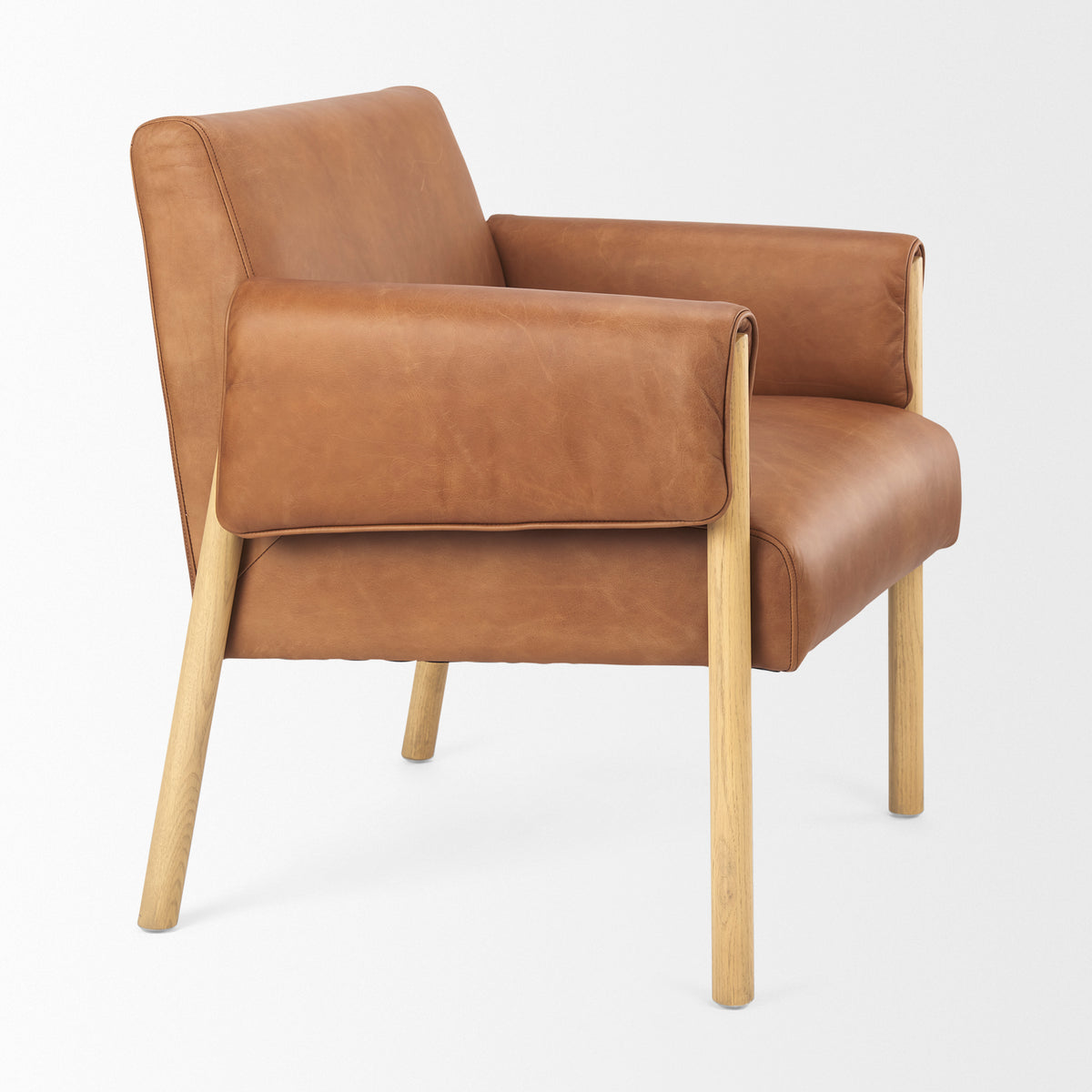 Ashton Brown Leather Accent Chair - Light Wood-Accent Chairs-DECOROLALA