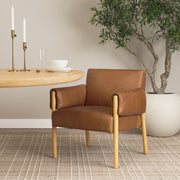 Ashton Brown Leather Accent Chair - Light Wood-Accent Chairs-DECOROLALA