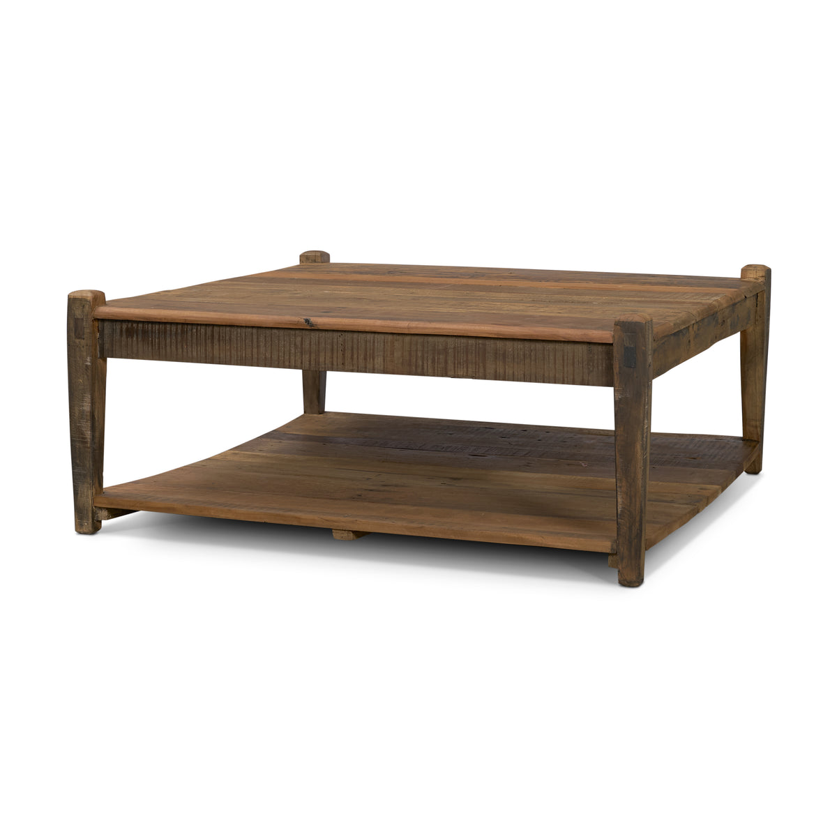 Ashwick Dark Brown Reclaimed Wood Square Coffee Table-Coffee Tables-DECOROLALA
