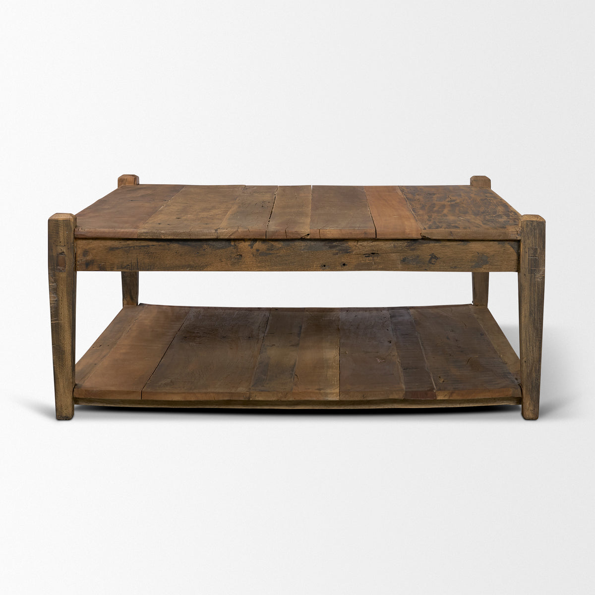 Ashwick Dark Brown Reclaimed Wood Square Coffee Table-Coffee Tables-DECOROLALA