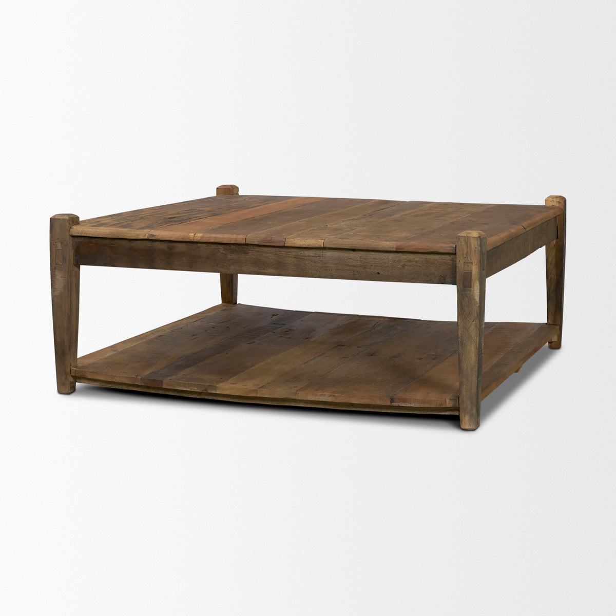Ashwick Dark Brown Reclaimed Wood Square Coffee Table-Coffee Tables-DECOROLALA