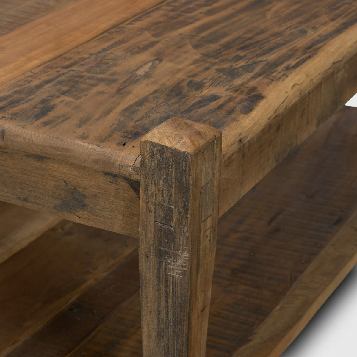 Ashwick Dark Brown Reclaimed Wood Square Coffee Table-Coffee Tables-DECOROLALA