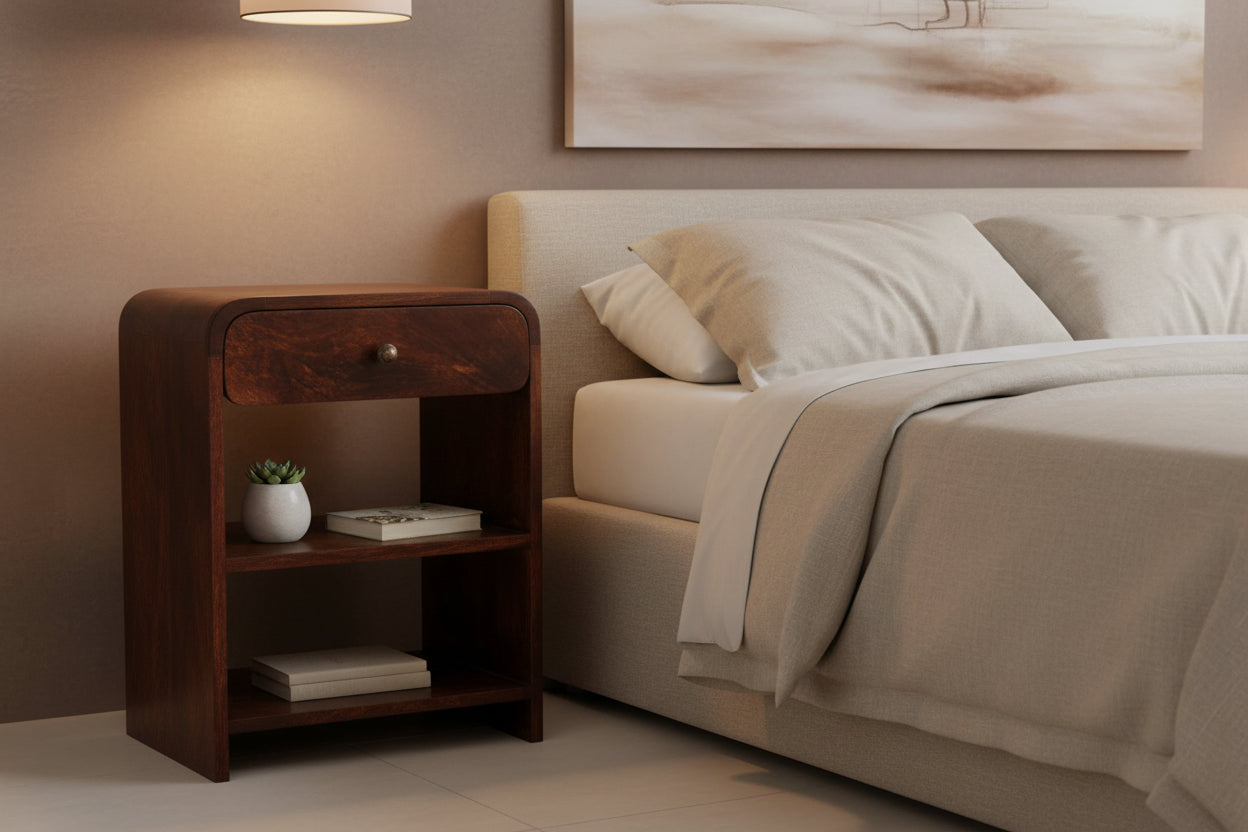 Aspen Bedside Table - Solid Mango Wood Chestnut Finish-Nightstand-DECOROLALA