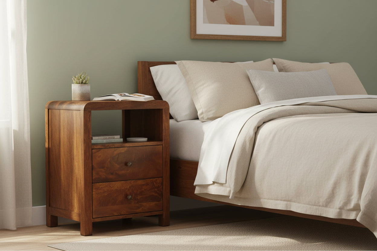 Aspen Nightstand - Solid Mango Wood Chestnut Finish-Nightstand-DECOROLALA