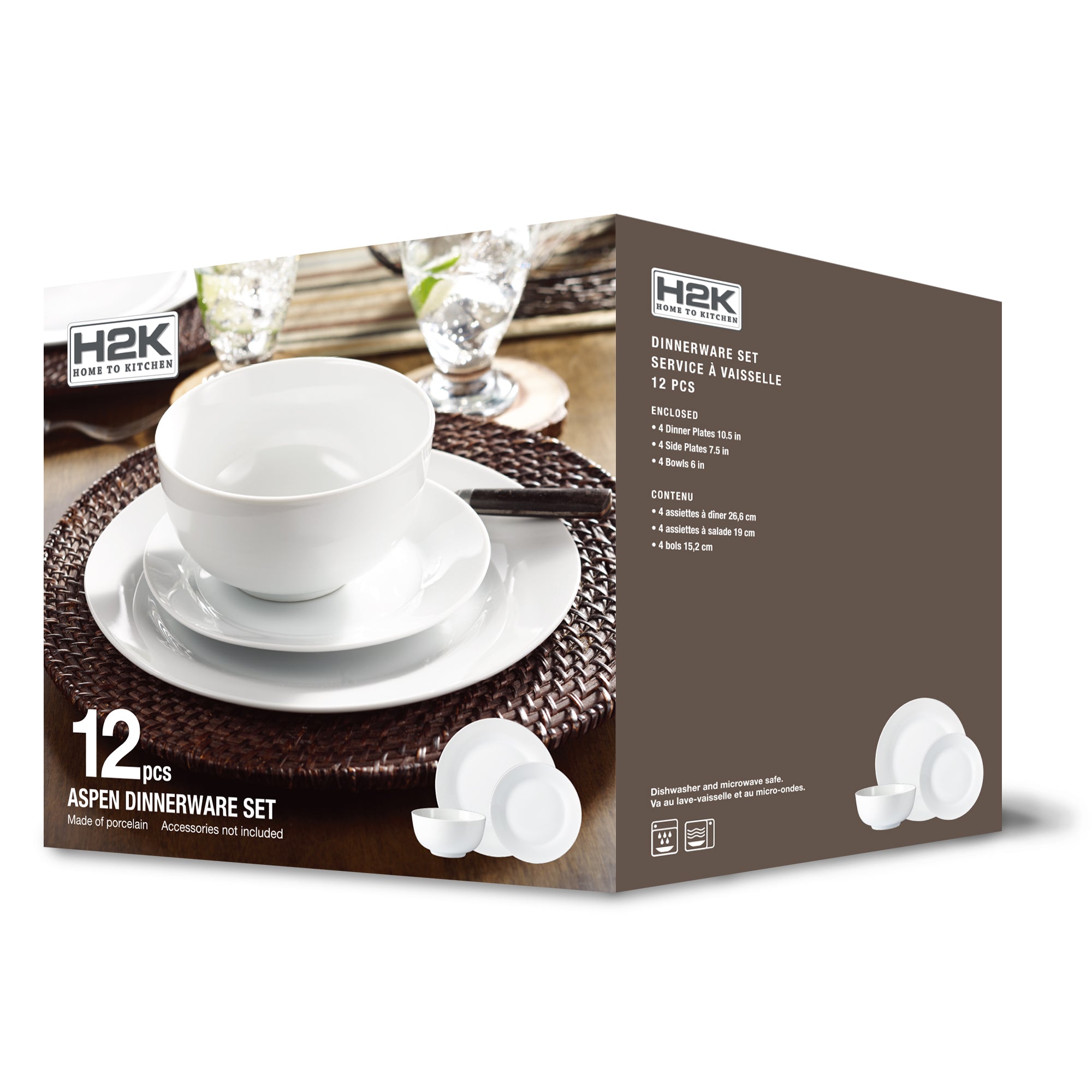 Aspen Porcelain Dinnerware Set - 12pc White Round Rim-Dinnerware-DECOROLALA
