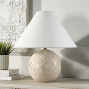 Assen 19" Table Lamp - Travertine Base, Beige-Table Lamp-DECOROLALA