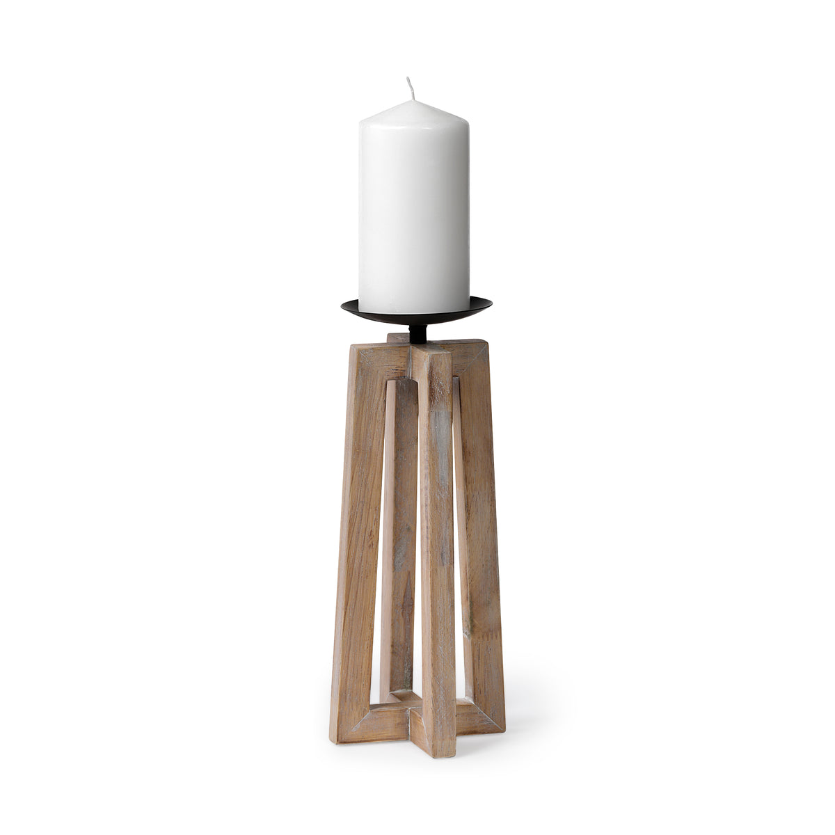 Astra Large Light Brown Wood Pedestal Base Table Candle Holder-Table Candle Holders-DECOROLALA