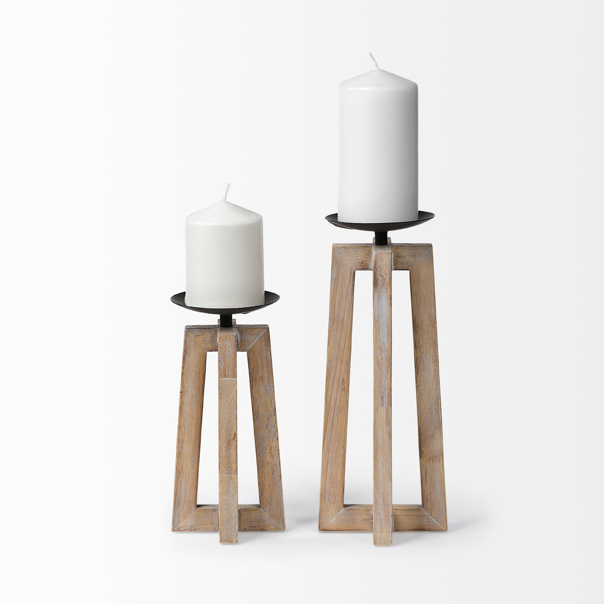 Astra Large Light Brown Wood Pedestal Base Table Candle Holder-Table Candle Holders-DECOROLALA
