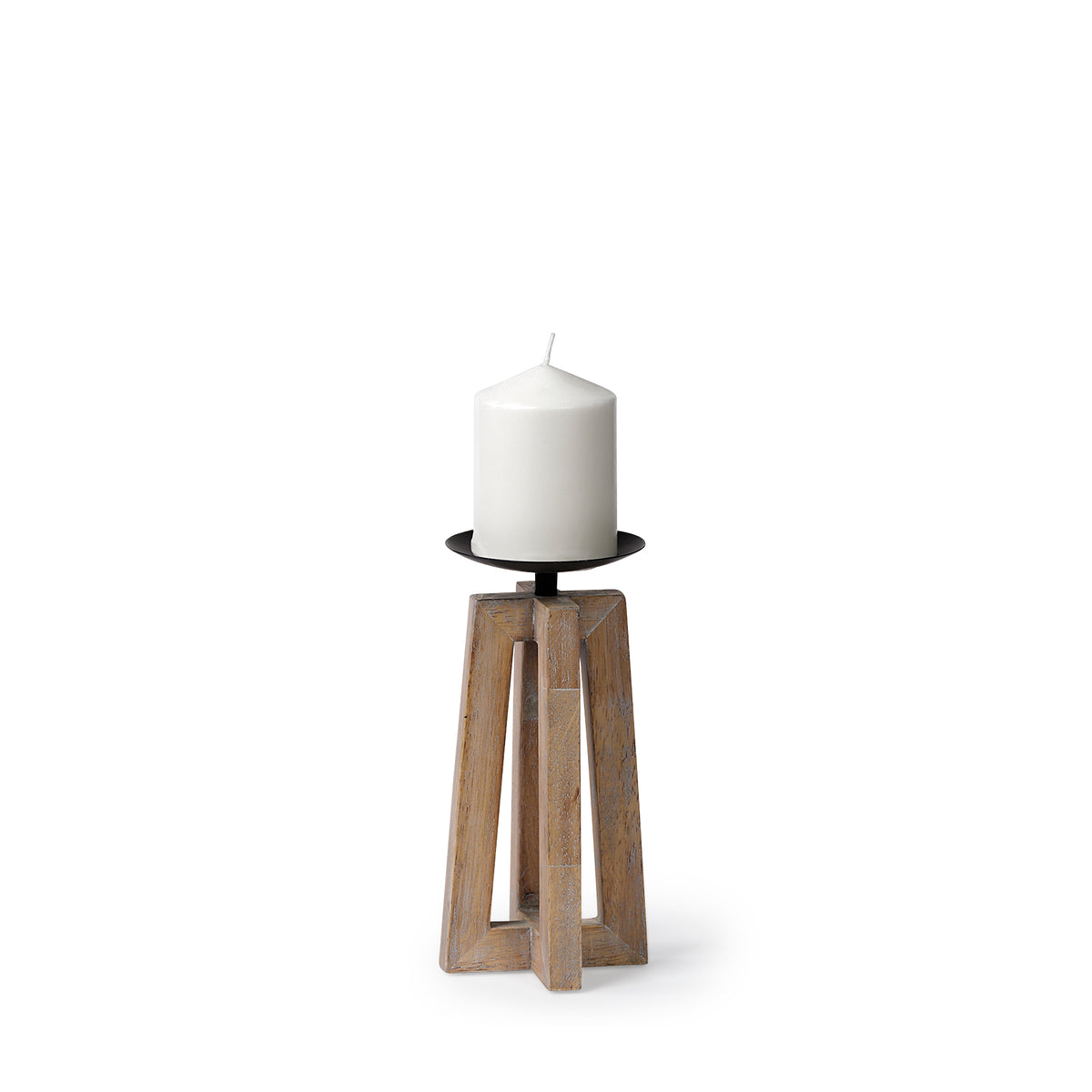 Astra Small Light Brown Wood Pedestal Base Table Candle Holder-Table Candle Holders-DECOROLALA