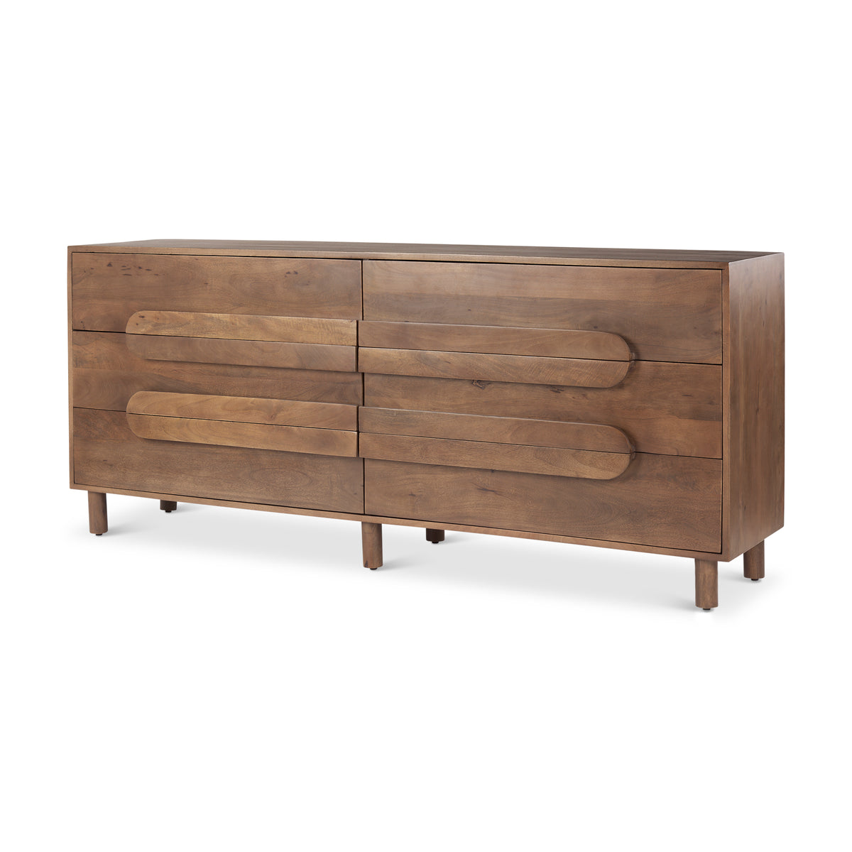 Astrid 71L x 17W x 30.3H Medium Brown Solid Wood 6 Drawer Sideboard-Sideboards & Buffets-DECOROLALA