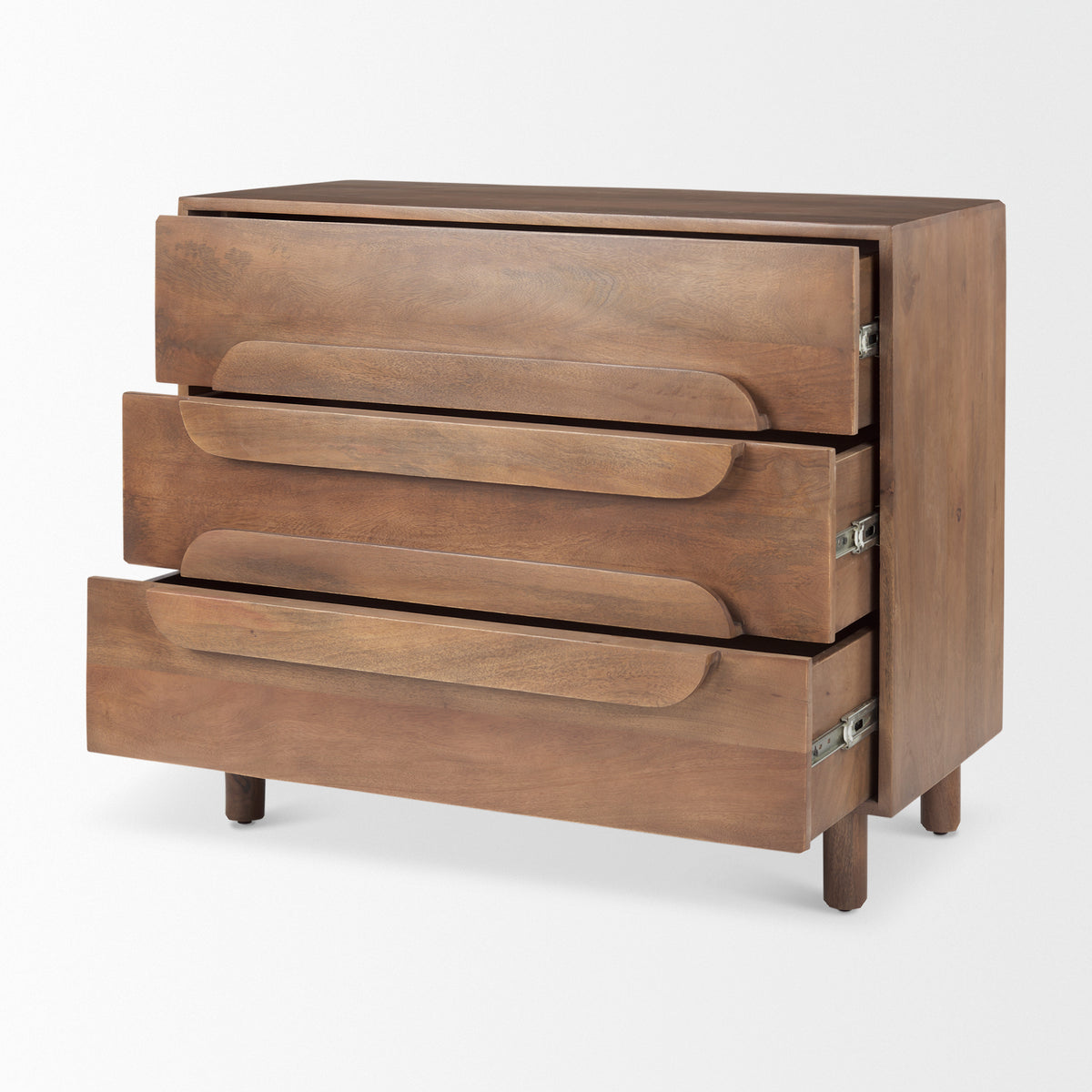 Astrid 36L x 17W x 30.3H Medium Brown Solid Wood 3 Drawer Cabinet-Accent Cabinets & Chests-DECOROLALA