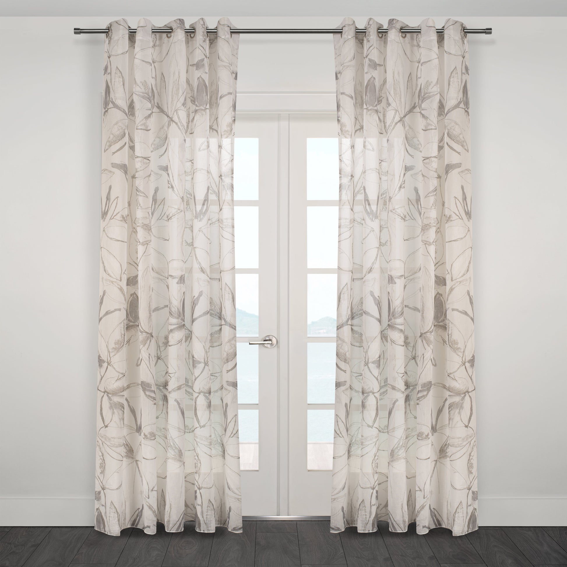Athena Printed Abstract Floral Sheer Grommet Curtain 80"x 95"-Curtains-DECOROLALA