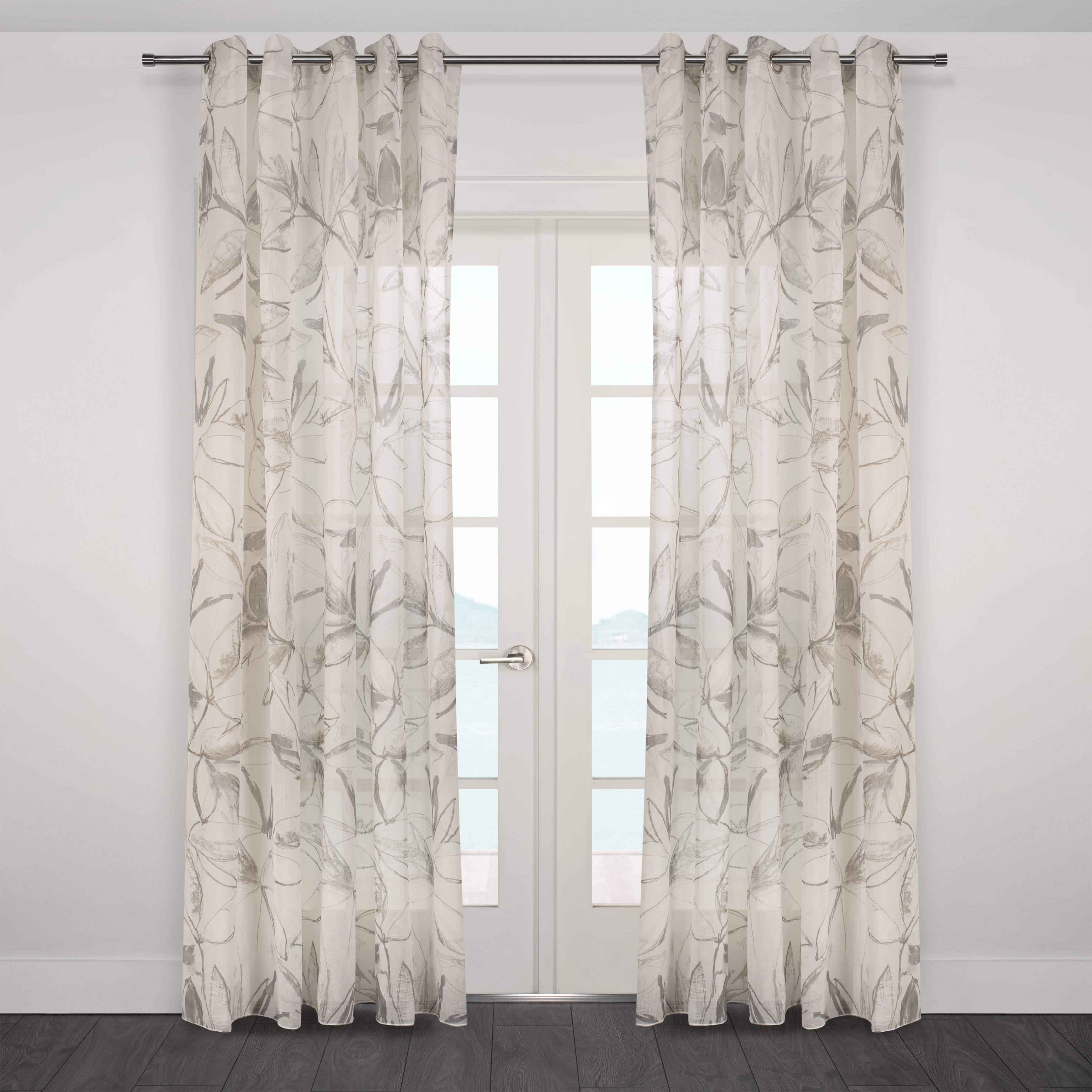 Athena Printed Abstract Floral Sheer Grommet Curtain 80"x 95"-Curtains-DECOROLALA