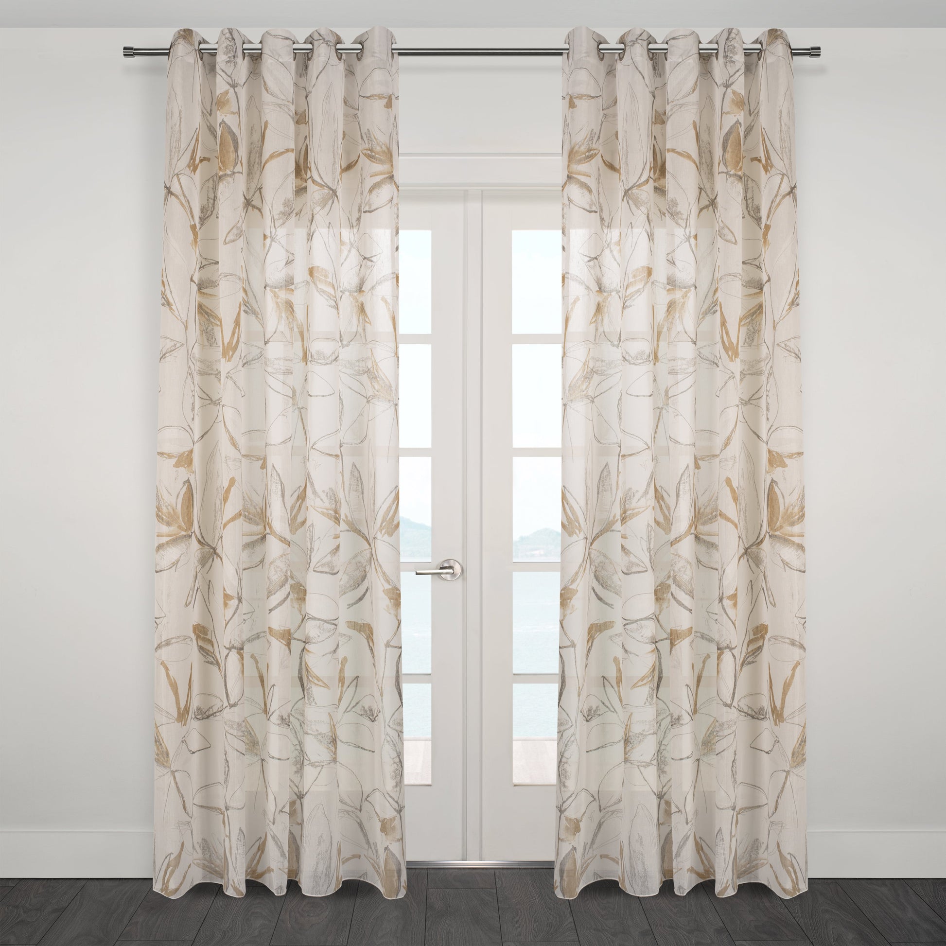 Athena Printed Abstract Floral Sheer Grommet Curtain 80"x 95"-Curtains-DECOROLALA