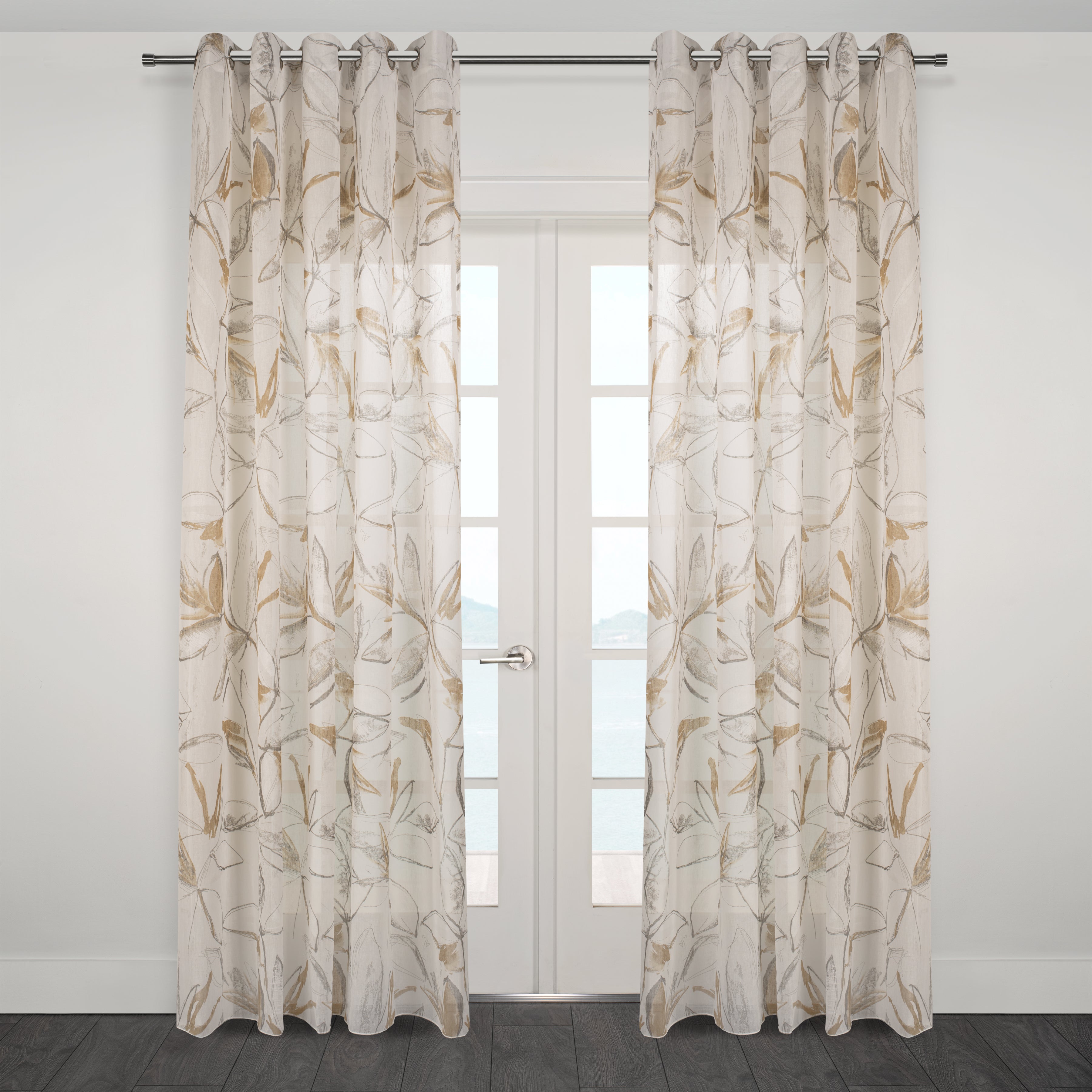 Athena Printed Abstract Floral Sheer Grommet Curtain 80"x 95"-Curtains-DECOROLALA