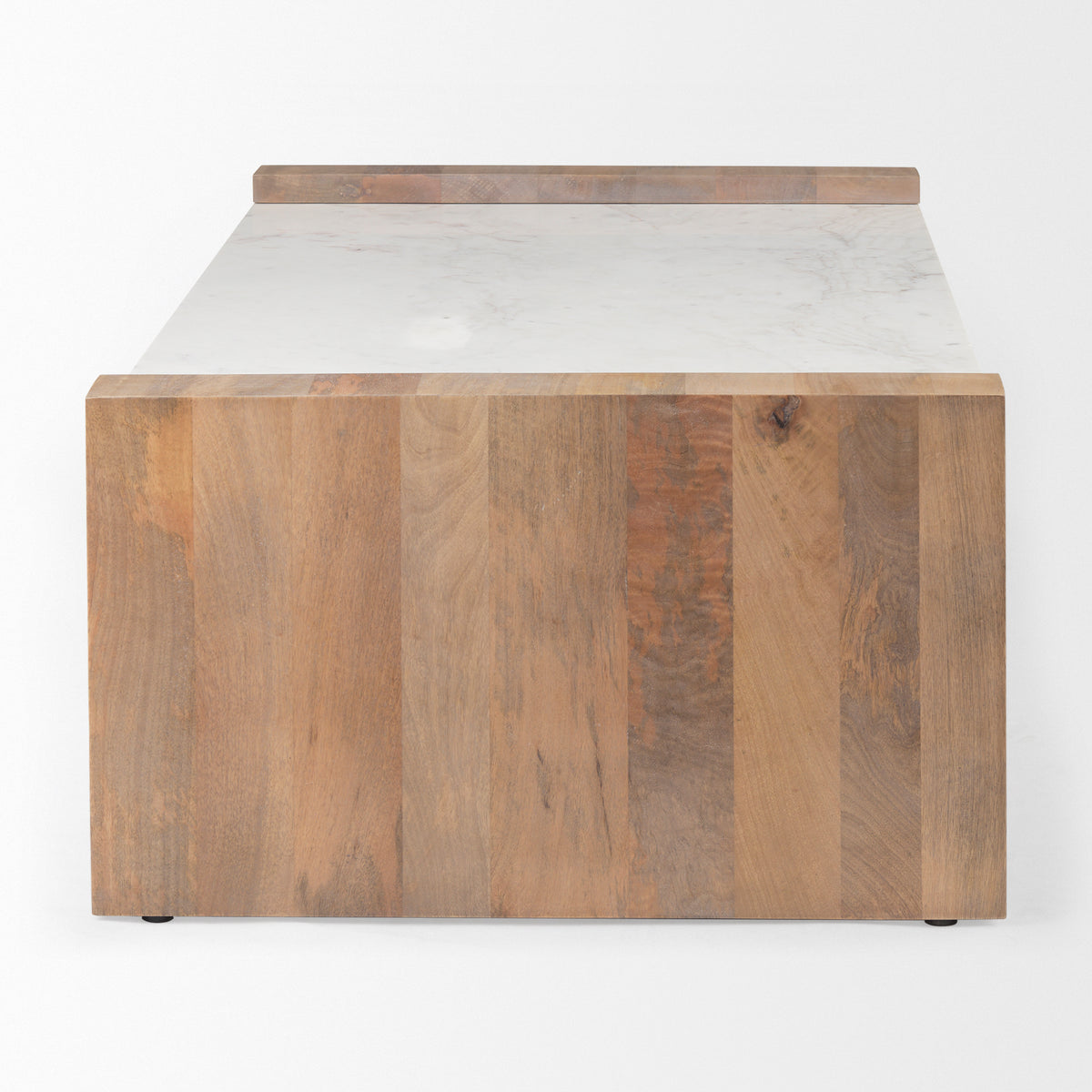 Athens 48.0L x 28.0W x 16.0H Light Brown Wood and White Marble Coffee Table-Coffee Tables-DECOROLALA