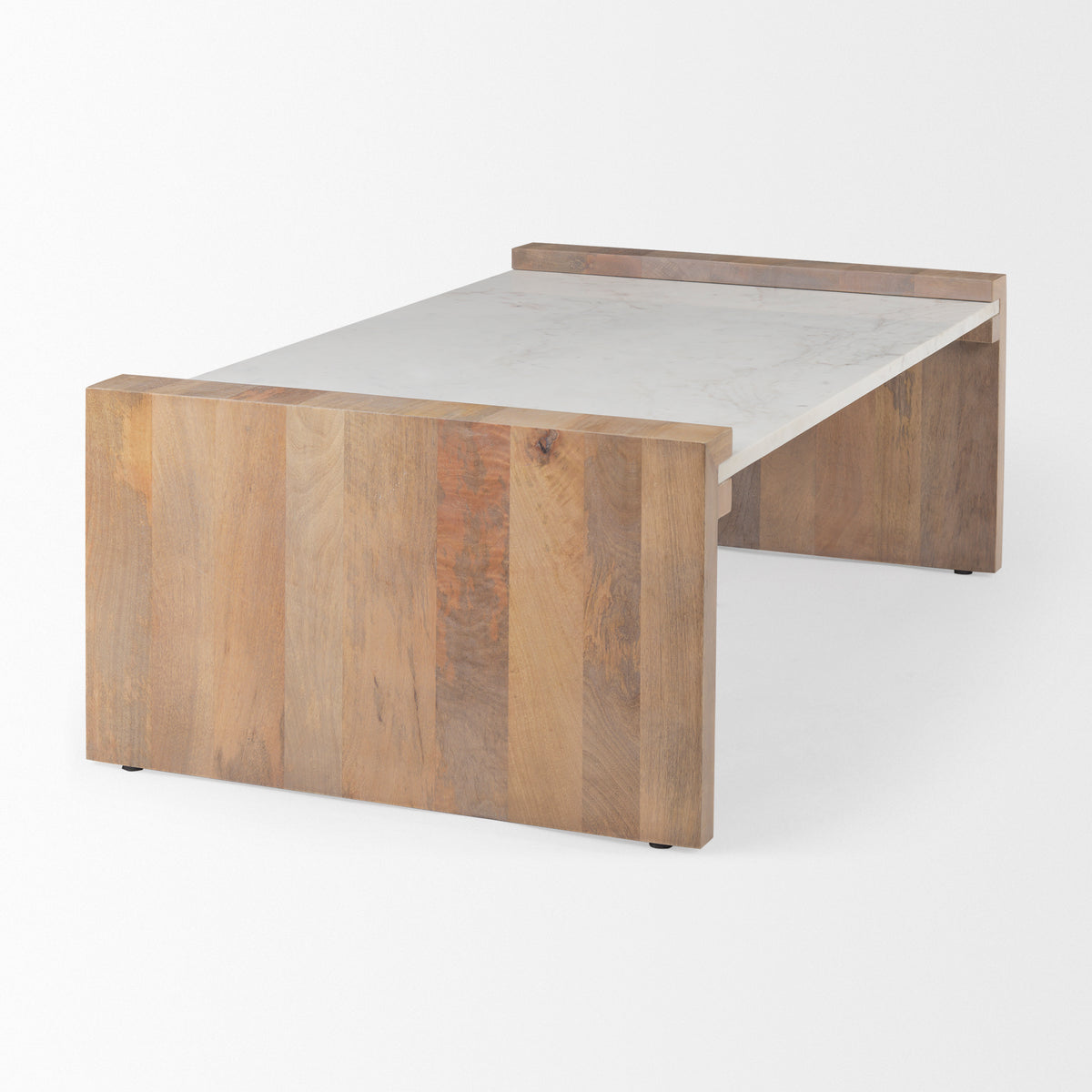Athens 48.0L x 28.0W x 16.0H Light Brown Wood and White Marble Coffee Table-Coffee Tables-DECOROLALA