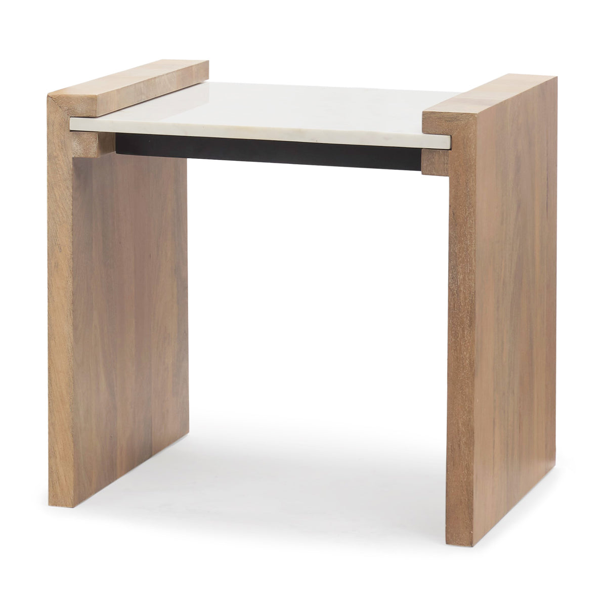 Athens Light Brown Wood w/ White Marble Accent Table-Accent Tables-DECOROLALA