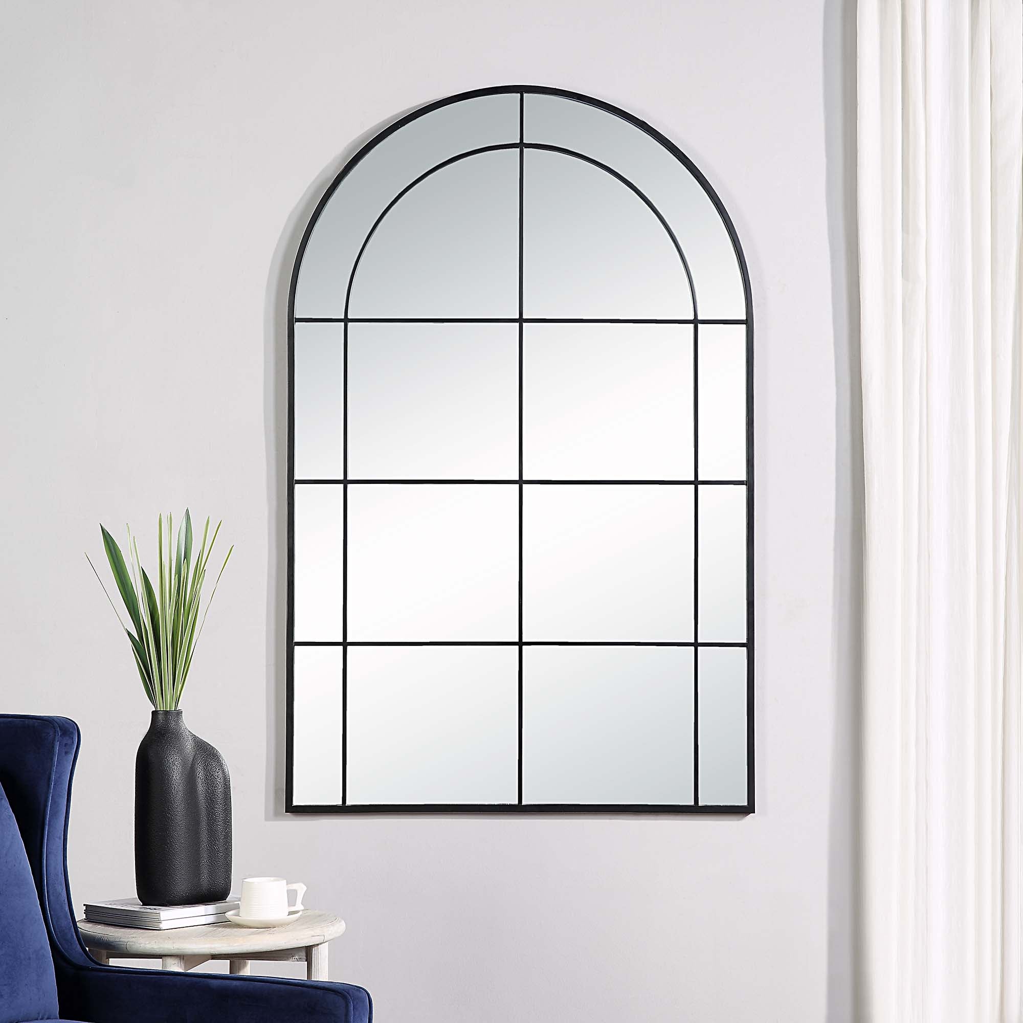 Atkinson 62" Tall Arch Full Length Mirror, Black-Full Length Mirror-DECOROLALA