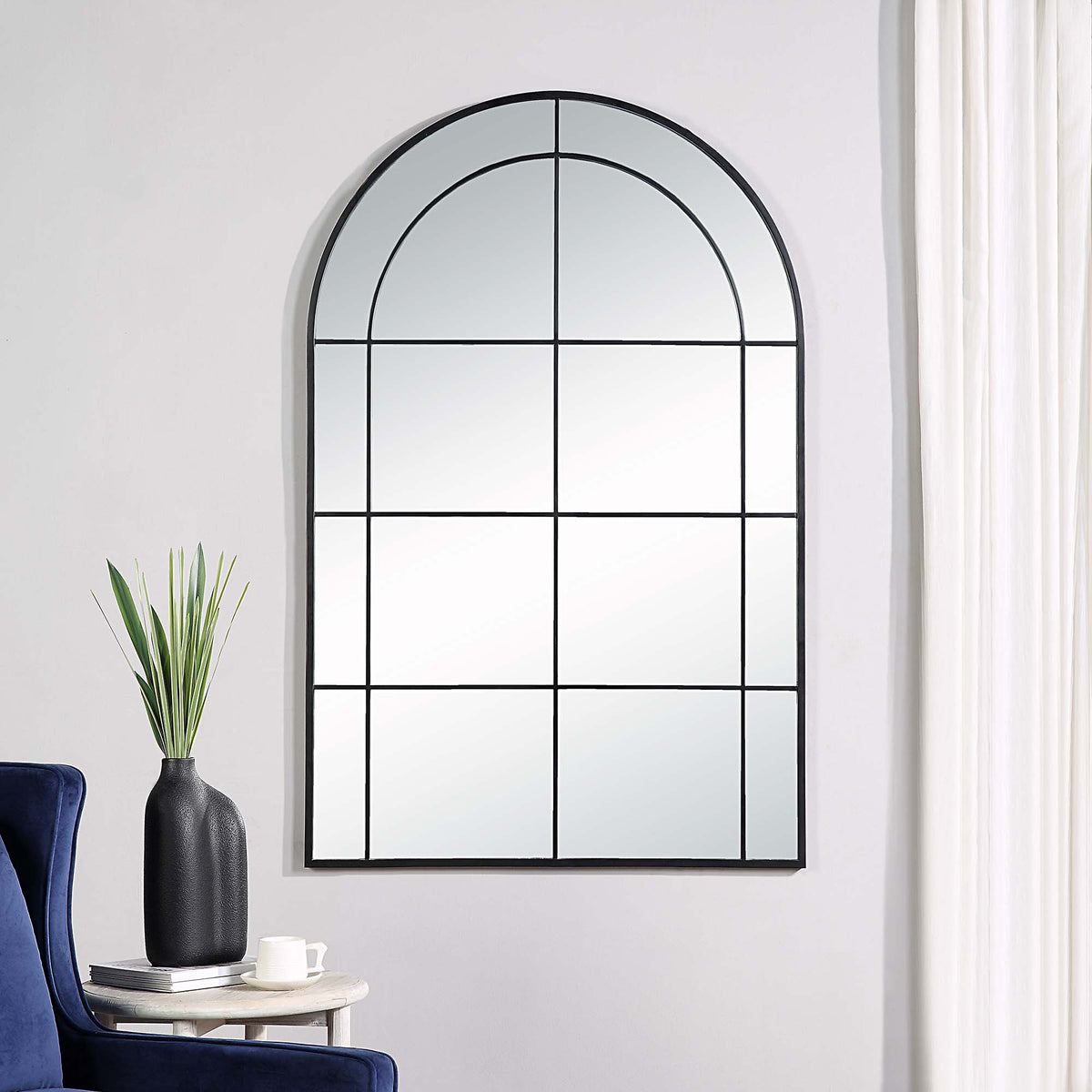 Atkinson 62" Tall Arch Full Length Mirror, Black-Full-Length Mirrors-DECOROLALA