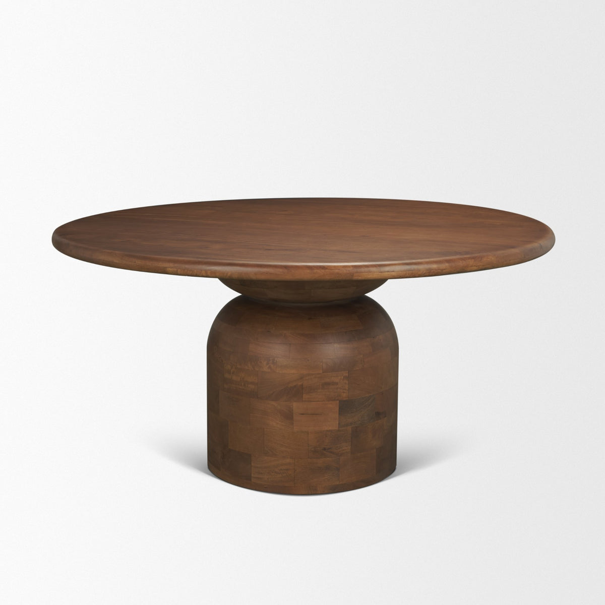 Atlas 60" Round Pedestal Dining Table | Modern | Med Brown Wood | Seats 6-Dining Tables-DECOROLALA