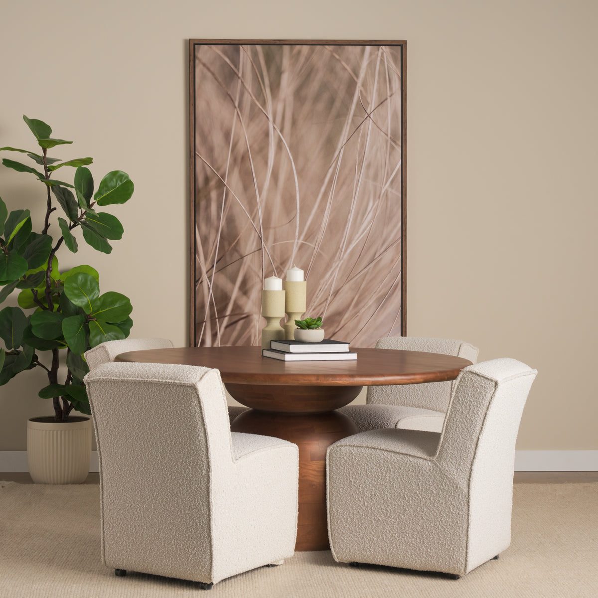 Atlas 60" Round Pedestal Dining Table | Modern | Med Brown Wood | Seats 6-Dining Tables-DECOROLALA