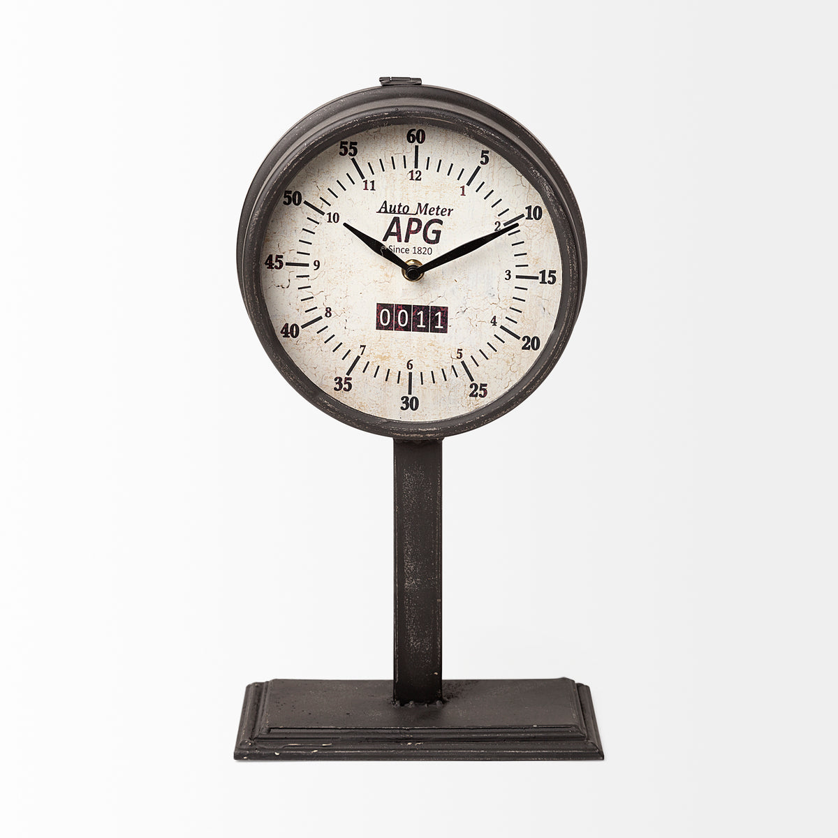 Attalack II Black Metal Round Face Table Clock-Table Clocks-DECOROLALA