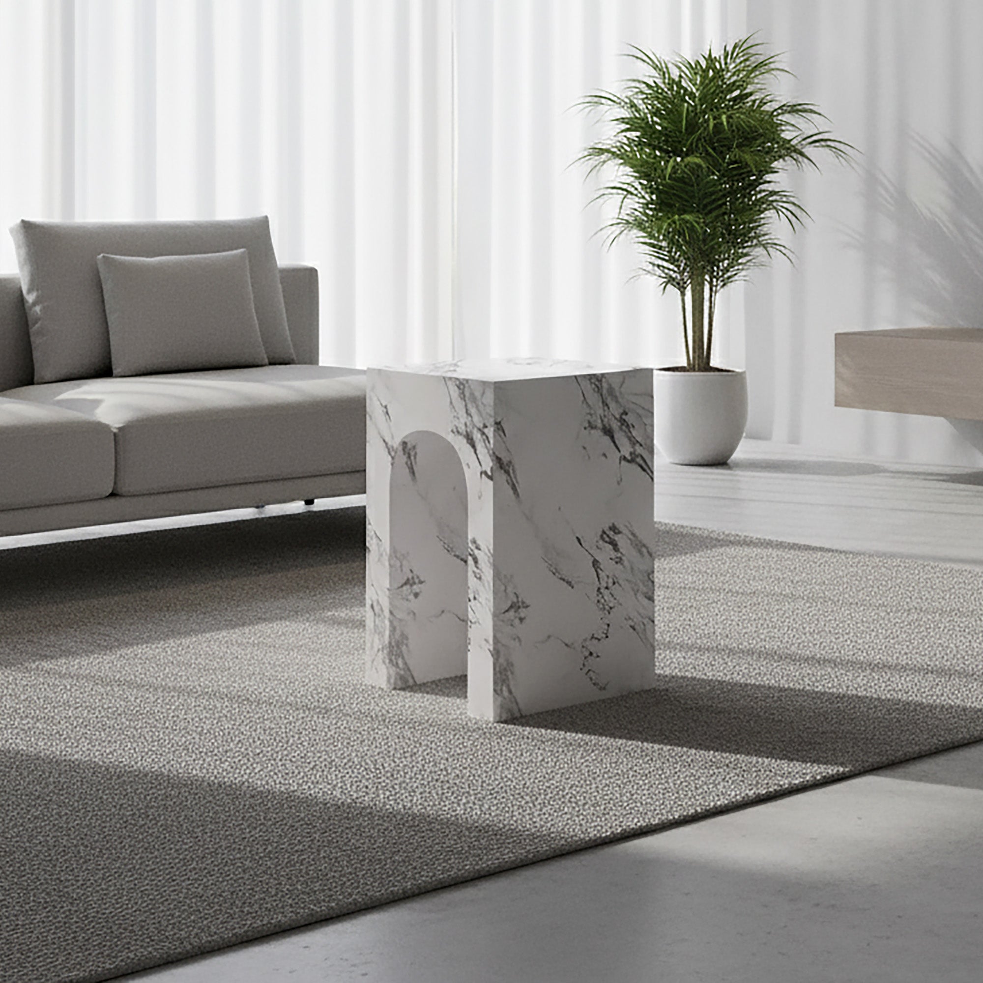 Atticus Arched Accent Side Table - Bulgari White Marble Finish-DECOROLALA