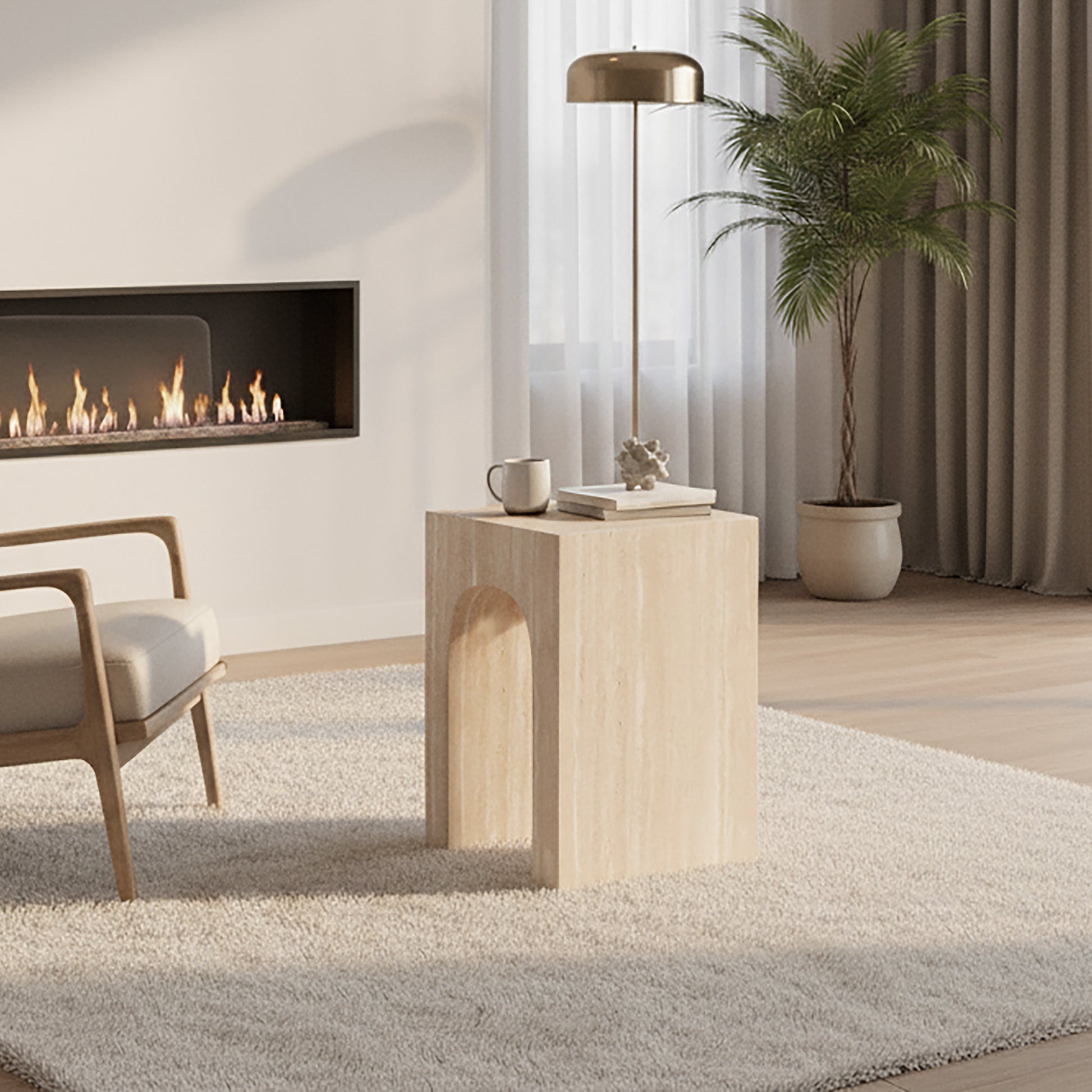 Atticus Arched Accent Side Table - Travertine Finish-DECOROLALA
