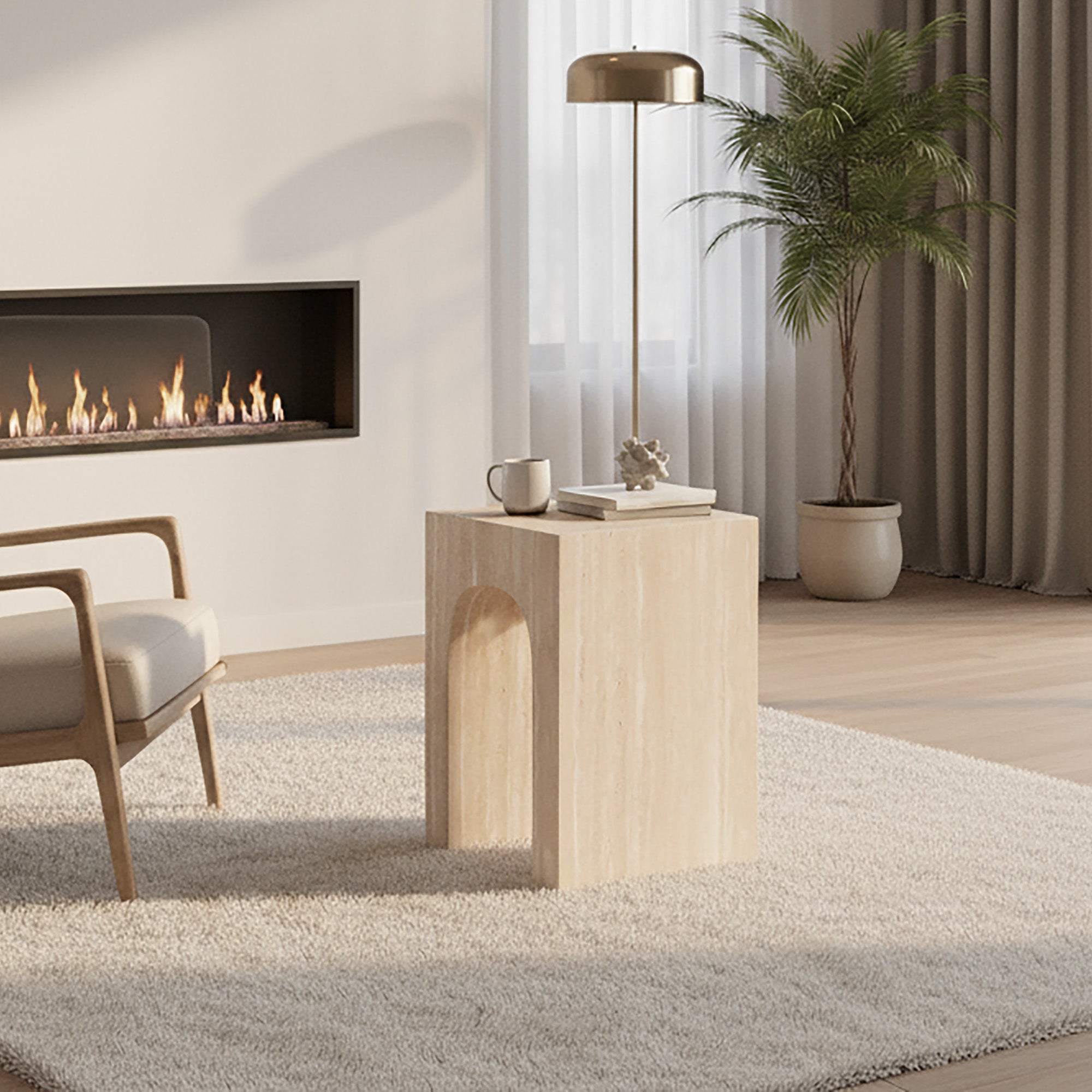 Atticus Arched Accent Side Table - Travertine Finish-DECOROLALA