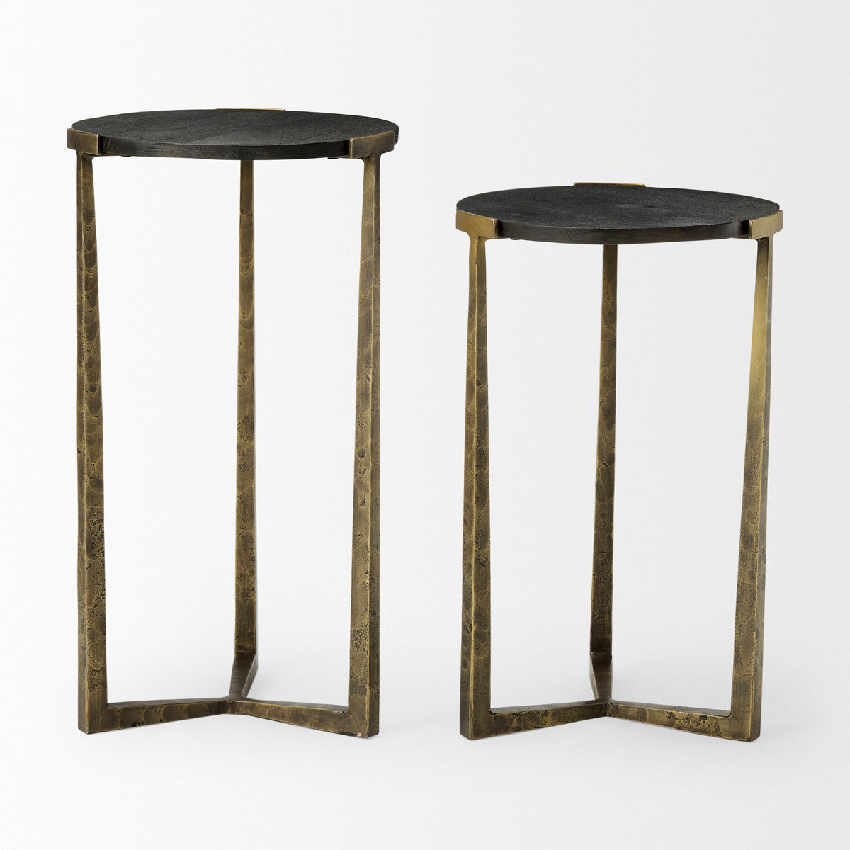 Atticus Black Wood and Antiqued Gold Metal Nesting Accent Tables (Set of 2)-Accent Tables-DECOROLALA
