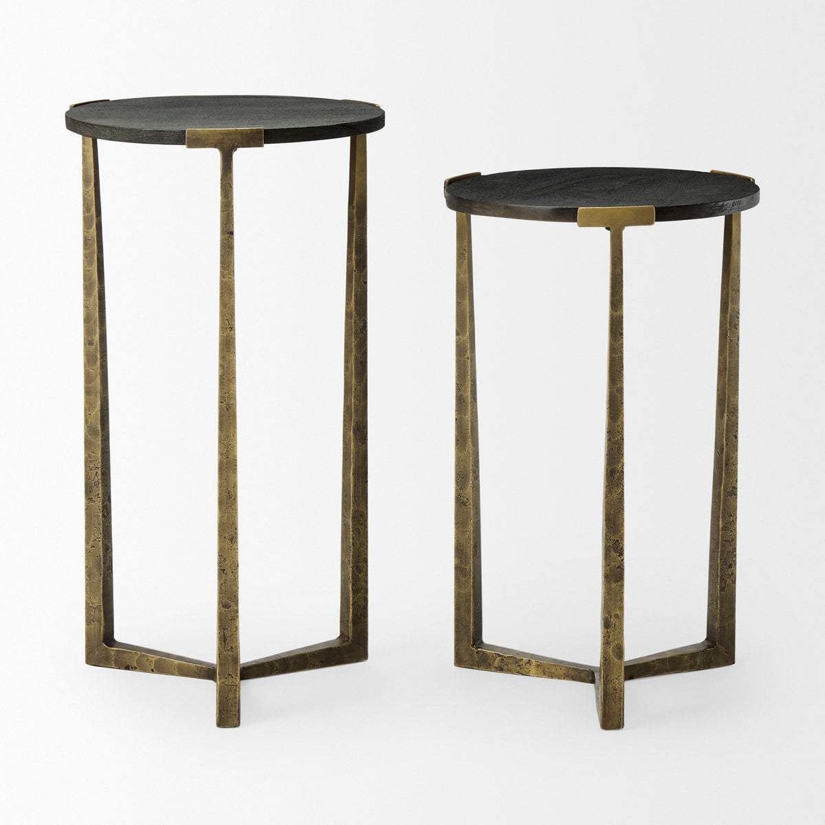 Atticus Black Wood and Antiqued Gold Metal Nesting Accent Tables (Set of 2)-Accent Tables-DECOROLALA