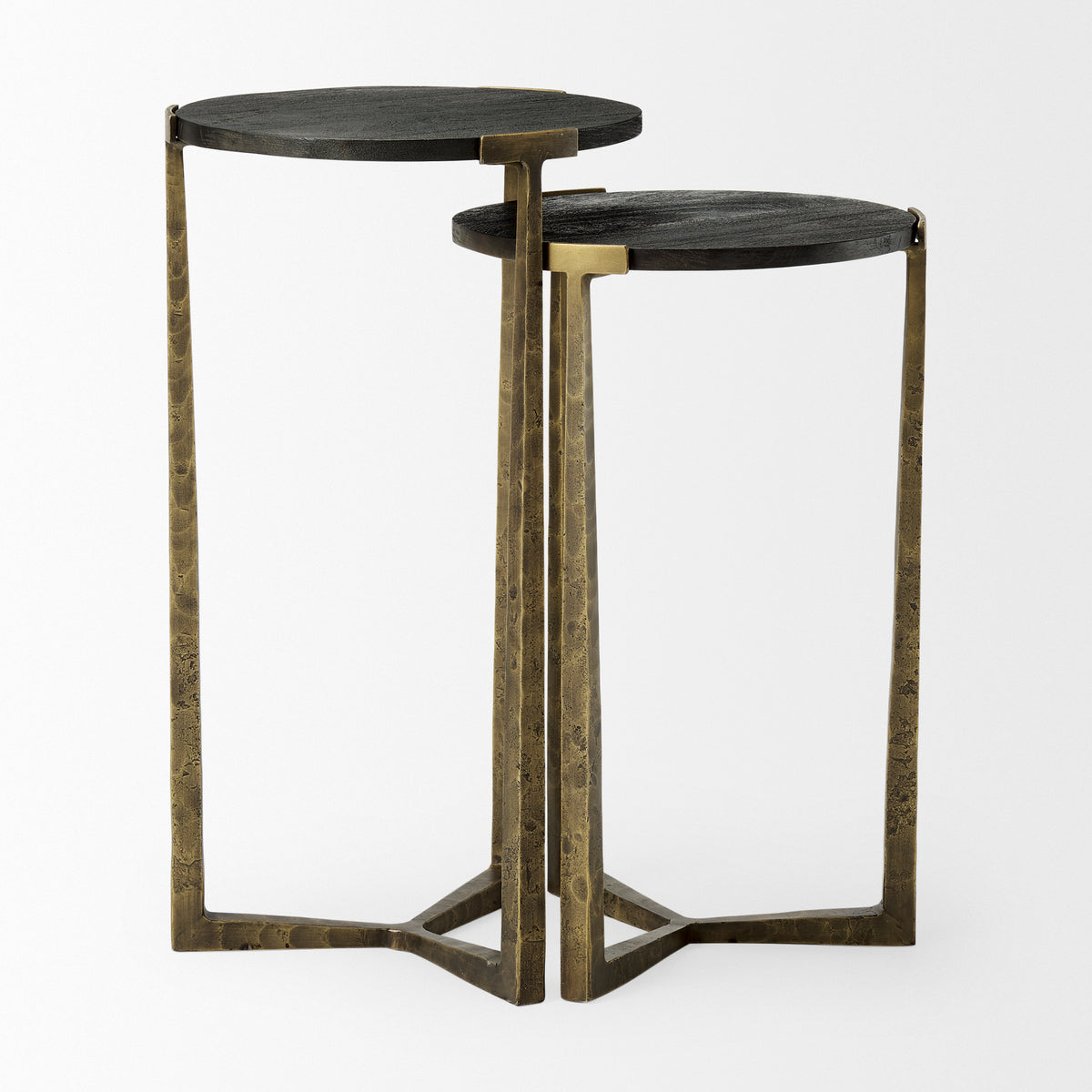 Atticus Black Wood and Antiqued Gold Metal Nesting Accent Tables (Set of 2)-Accent Tables-DECOROLALA