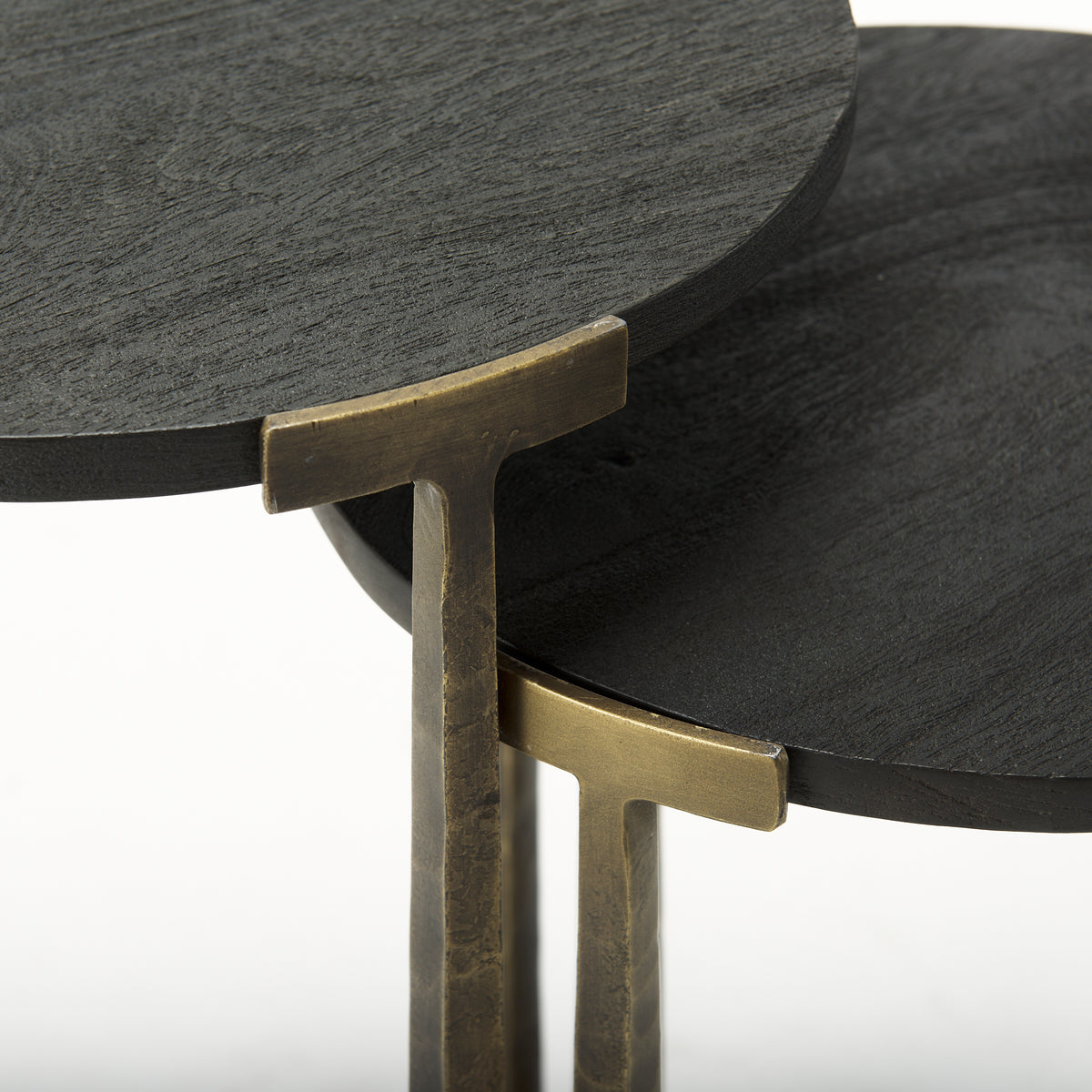 Atticus Black Wood and Antiqued Gold Metal Nesting Accent Tables (Set of 2)-Accent Tables-DECOROLALA