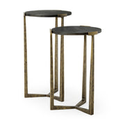 Atticus Black Wood and Antiqued Gold Metal Nesting Accent Tables (Set of 2)-Accent Tables-DECOROLALA