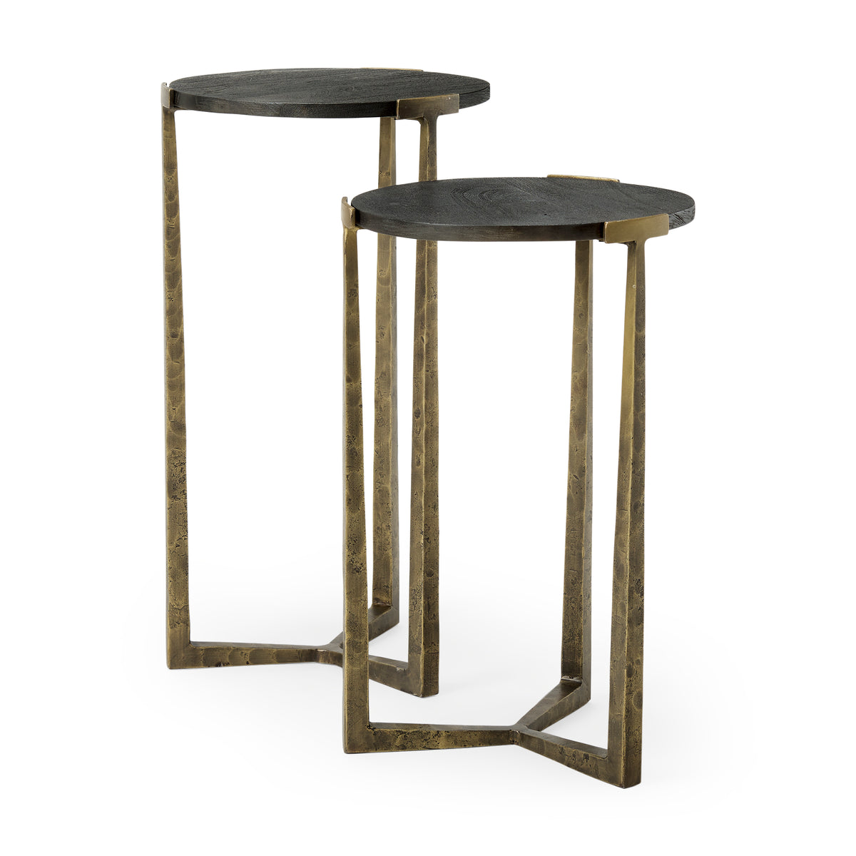 Atticus Black Wood and Antiqued Gold Metal Nesting Accent Tables (Set of 2)-Accent Tables-DECOROLALA