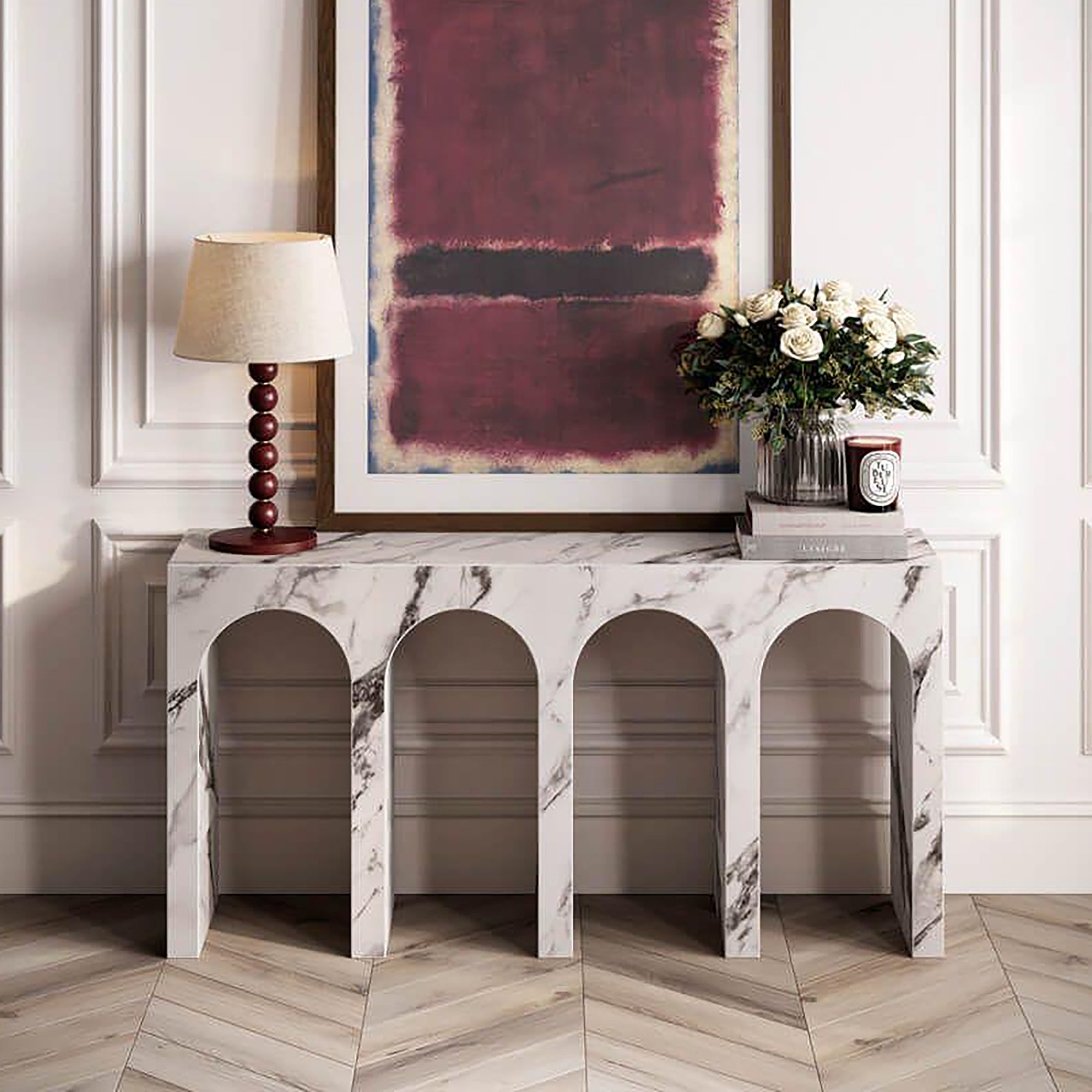 Atticus Console Table - Bulgari White Marble Finish-DECOROLALA