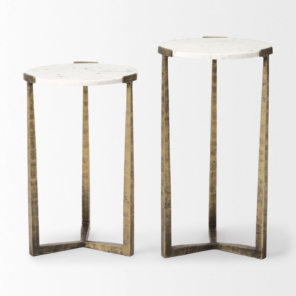 Atticus Marble and Antiqued Gold Metal Nesting Accent Tables (Set of 2)-Accent Tables-DECOROLALA