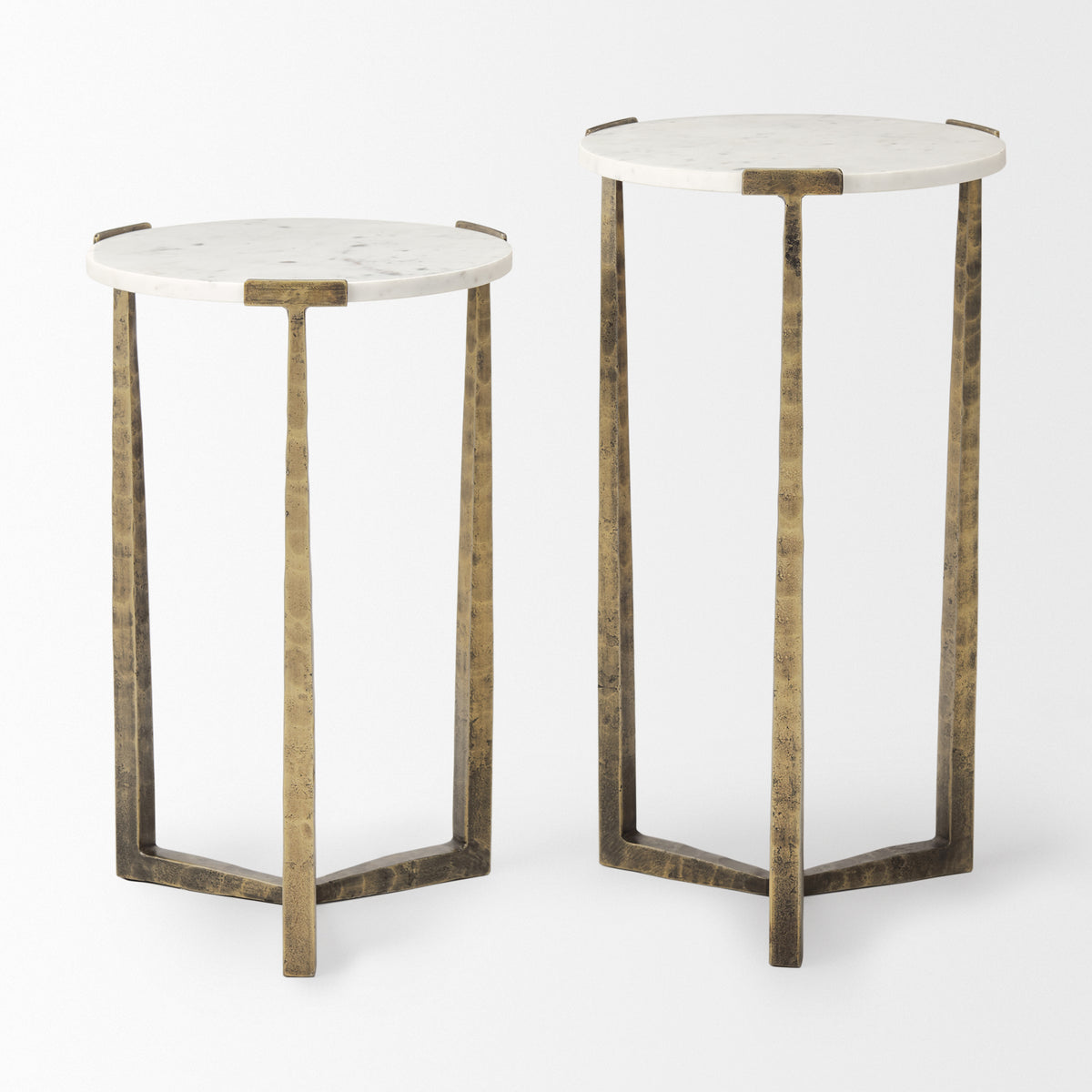 Atticus Marble and Antiqued Gold Metal Nesting Accent Tables (Set of 2)-Accent Tables-DECOROLALA