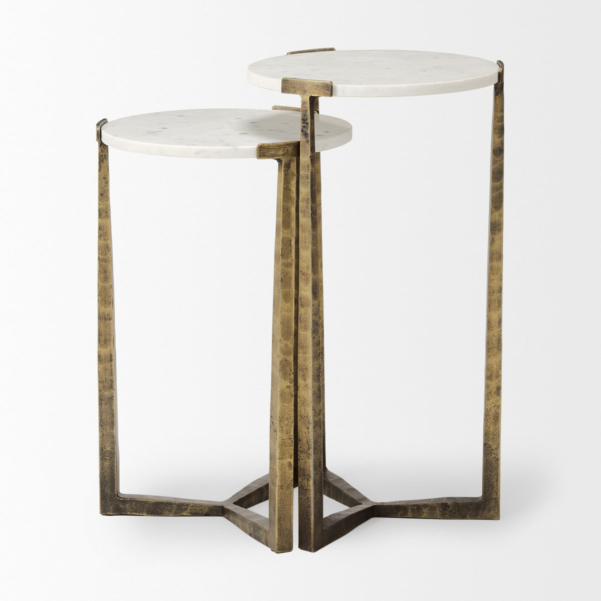 Atticus Marble and Antiqued Gold Metal Nesting Accent Tables (Set of 2)-Accent Tables-DECOROLALA