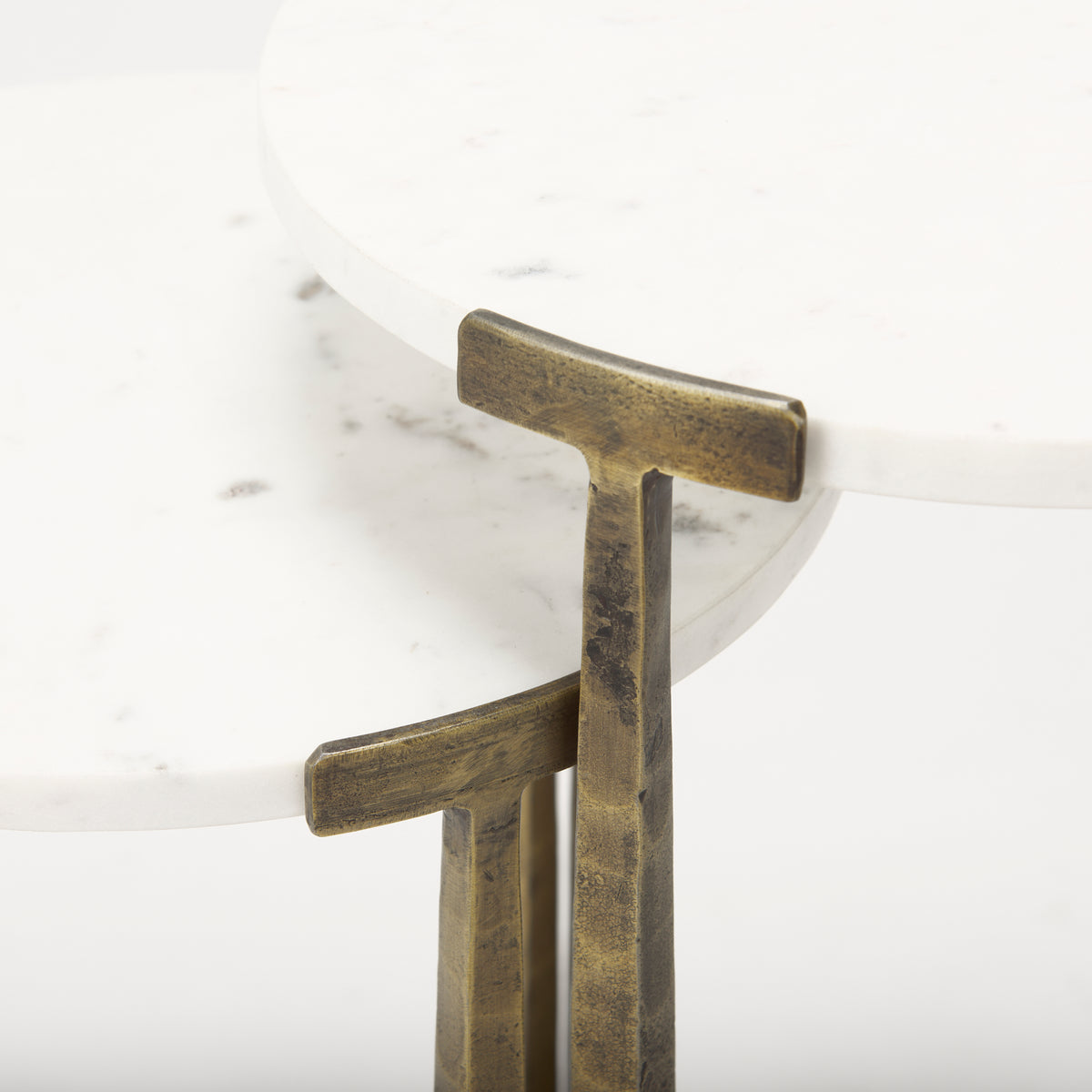 Atticus Marble and Antiqued Gold Metal Nesting Accent Tables (Set of 2)-Accent Tables-DECOROLALA