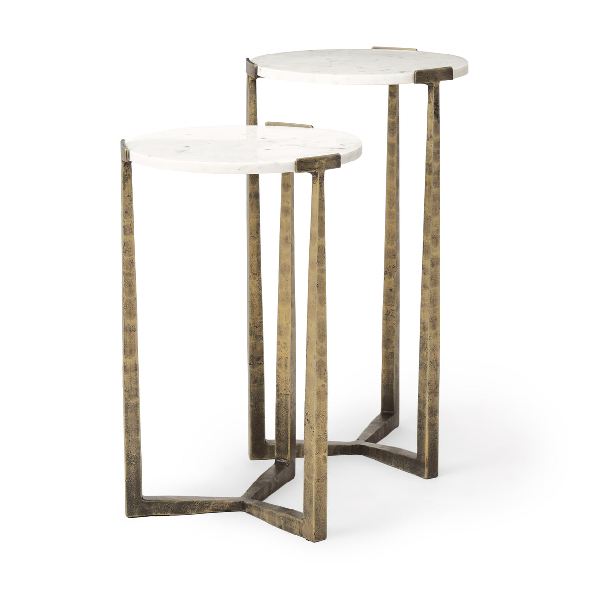 Atticus Marble and Antiqued Gold Metal Nesting Accent Tables (Set of 2)-Accent Tables-DECOROLALA