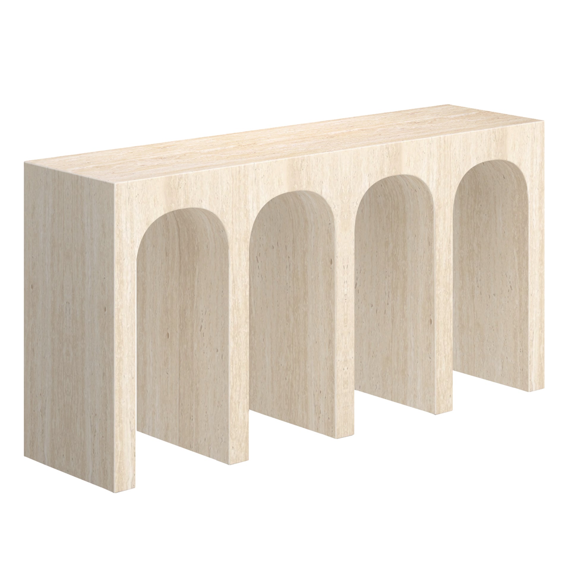 Atticus Travertine Console Table with Arches-DECOROLALA