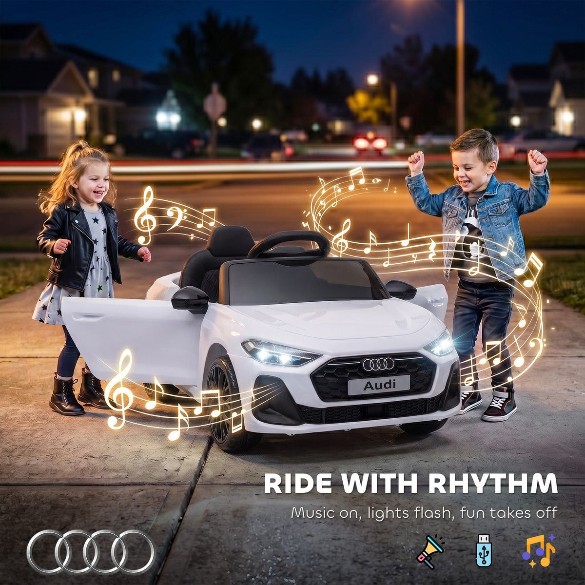Audi A5L Licensed Electric Ride on Car for Kids with Remote Control Dual Motors 4-Wheel Suspension Music for 3-6, White-Toys & Games > Baby & Toddler Toys > Electric Ride-On Toys > Electric Toy Cars-DECOROLALA